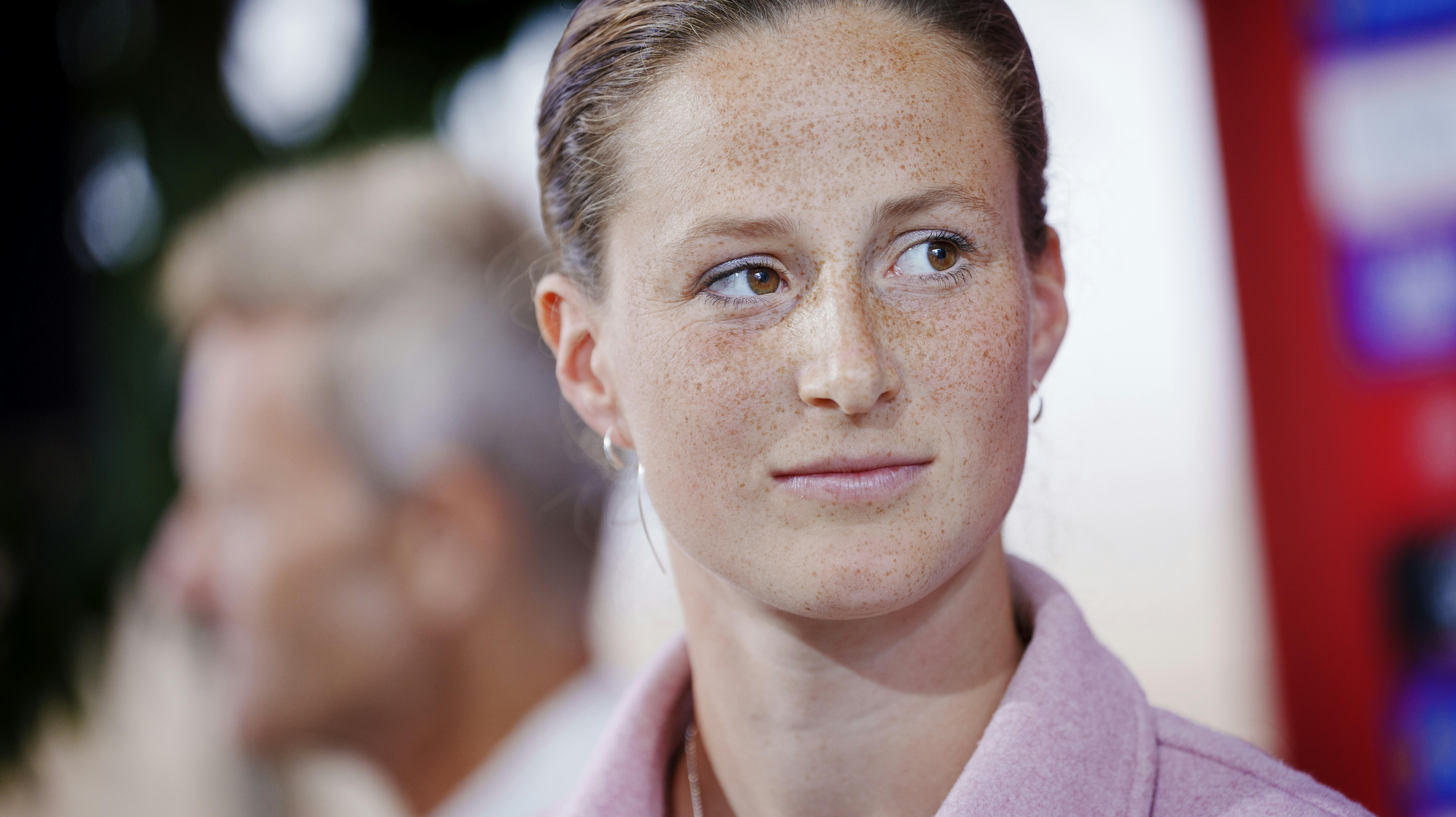 Nicoline Sørensen efter udtagelsen af kvindelandsholdets VM-trup på et pressemøde i København fredag den 30. juni 2023.