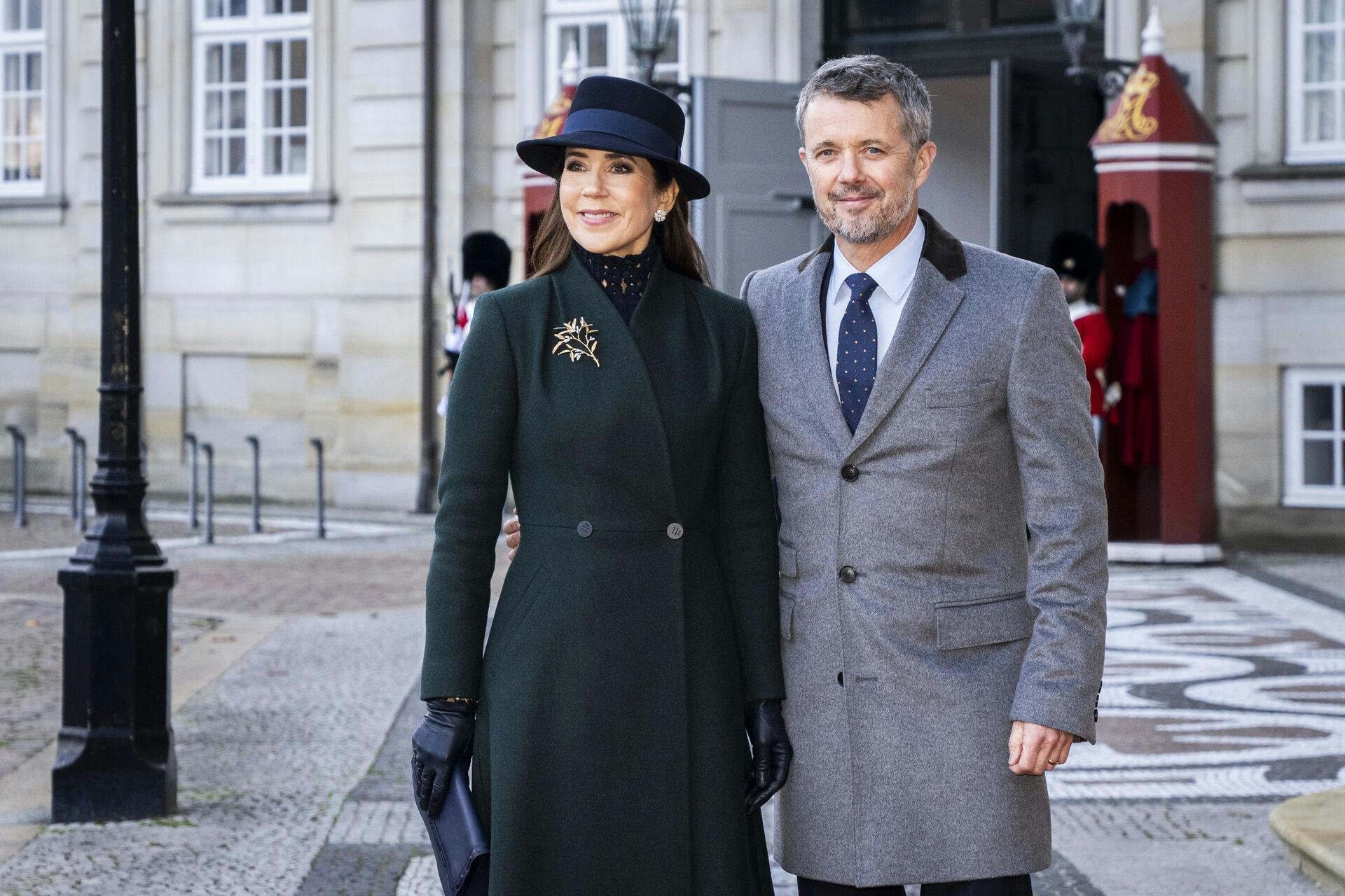 Crown Prince Frederik and Crown Princess Mary arrive before the Spanish royal couple arrive at Amalienborg Palace in Copenhagen, Monday, November 6, 2023. King Felipe and Queen Letizia begin a three-day state visit to Denmark.. (Photo: Ida Marie Odgaard/Ritzau Scanpix)