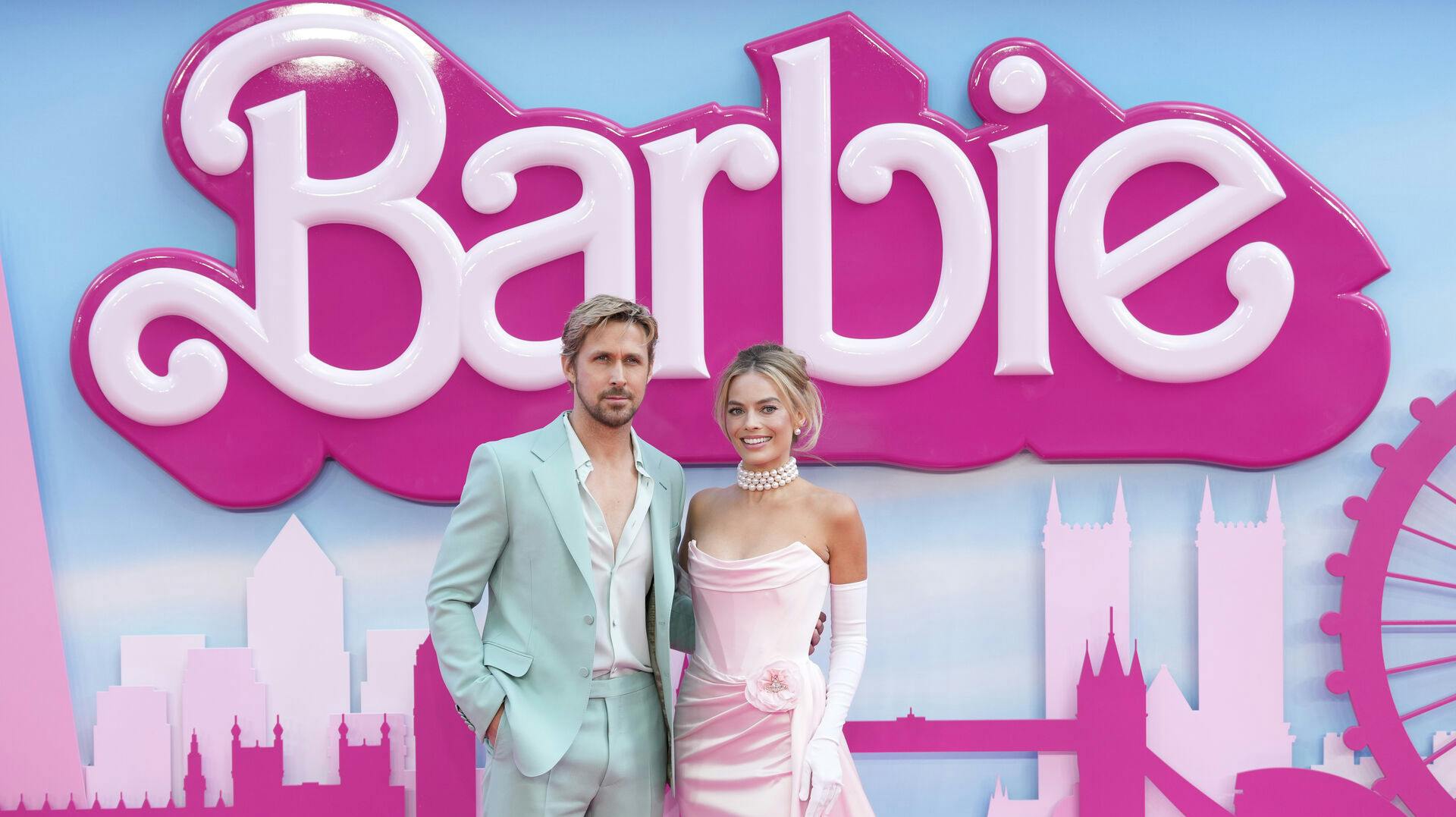 FILE - Ryan Gosling, left, and Margot Robbie pose for photographers upon arrival at the premiere of the film 'Barbie' on July 12, 2023, in London. (Scott Garfitt/Invision/AP, File)