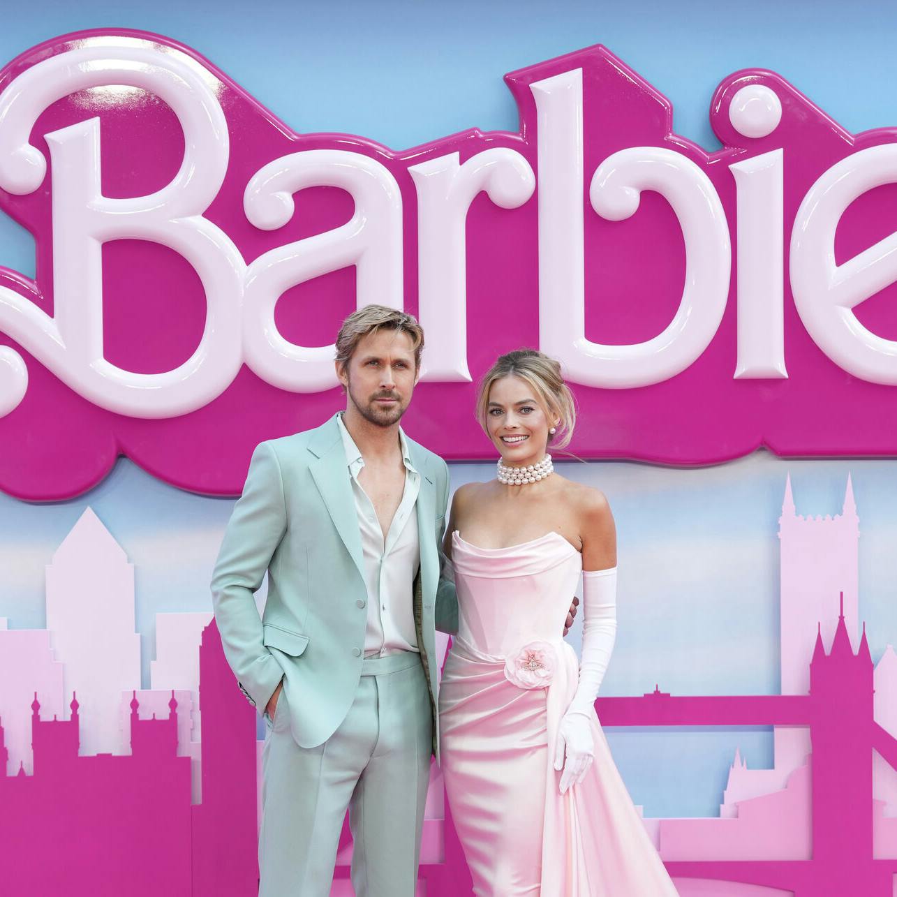 FILE - Ryan Gosling, left, and Margot Robbie pose for photographers upon arrival at the premiere of the film 'Barbie' on July 12, 2023, in London. (Scott Garfitt/Invision/AP, File)