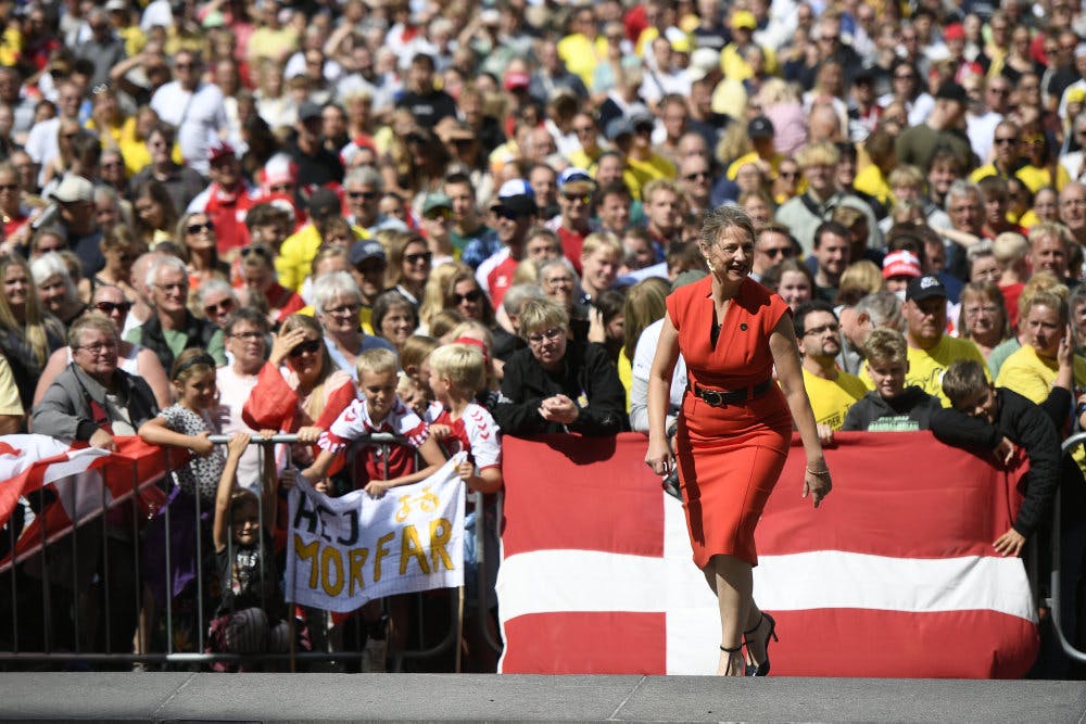 Københavns overborgmester, Sophie Hæstorp Andersen, der her ses ved sommerens Jonas Vingegaard-hyldest, glæder sig over, at World Tour kommer til Danmark. (Arkivfoto).&nbsp;&nbsp;