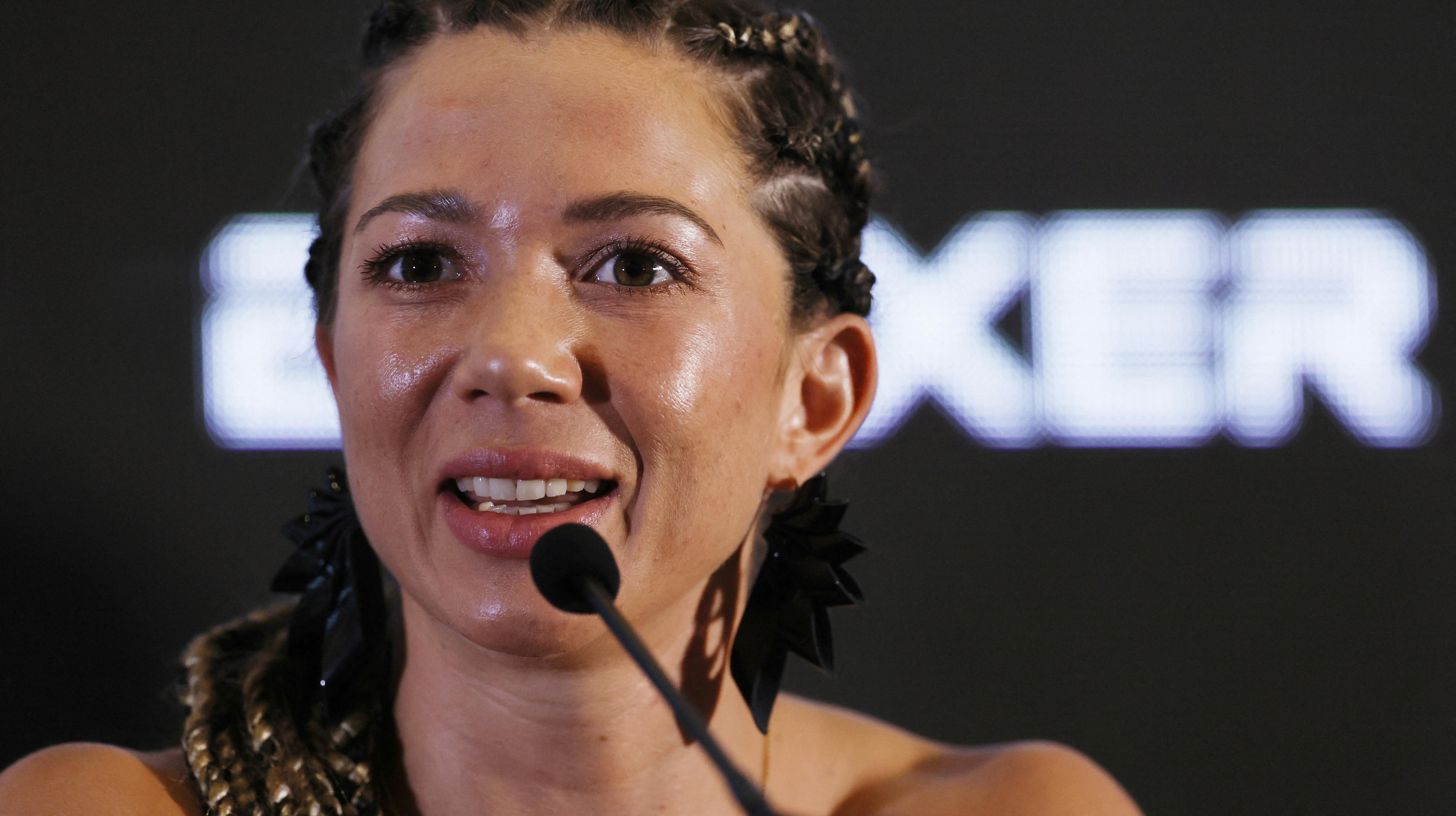 Boxing - Joe Joyce v Joseph Parker - Press Conference - Hilton Deansgate, Manchester, Britain - September 22, 2022 Sarah Mahfoud during the press conference Action Images via Reuters/Andrew Couldridge
