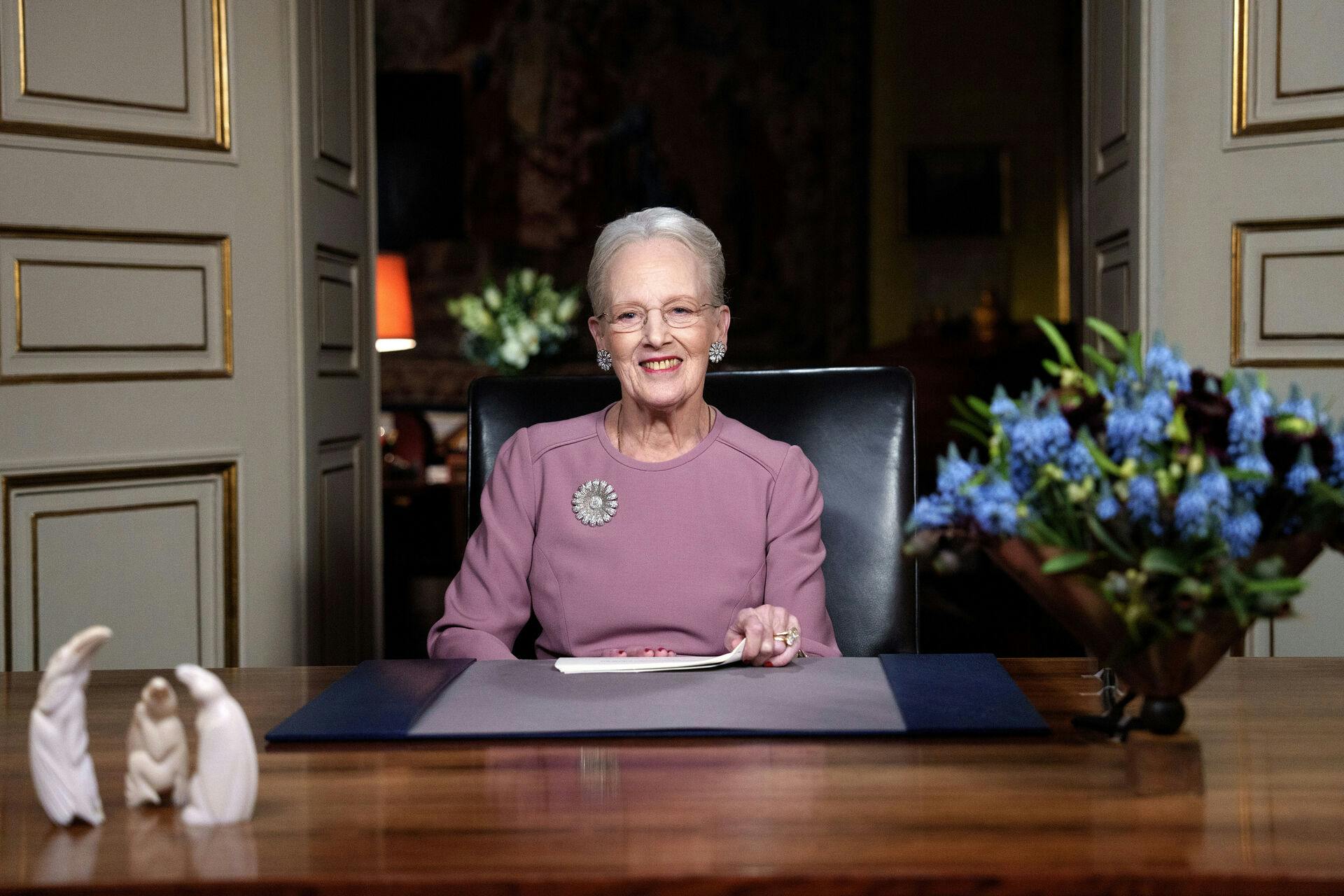 Dronning Margrethe under nytårstalen på Amalienborg Slot i 2022.