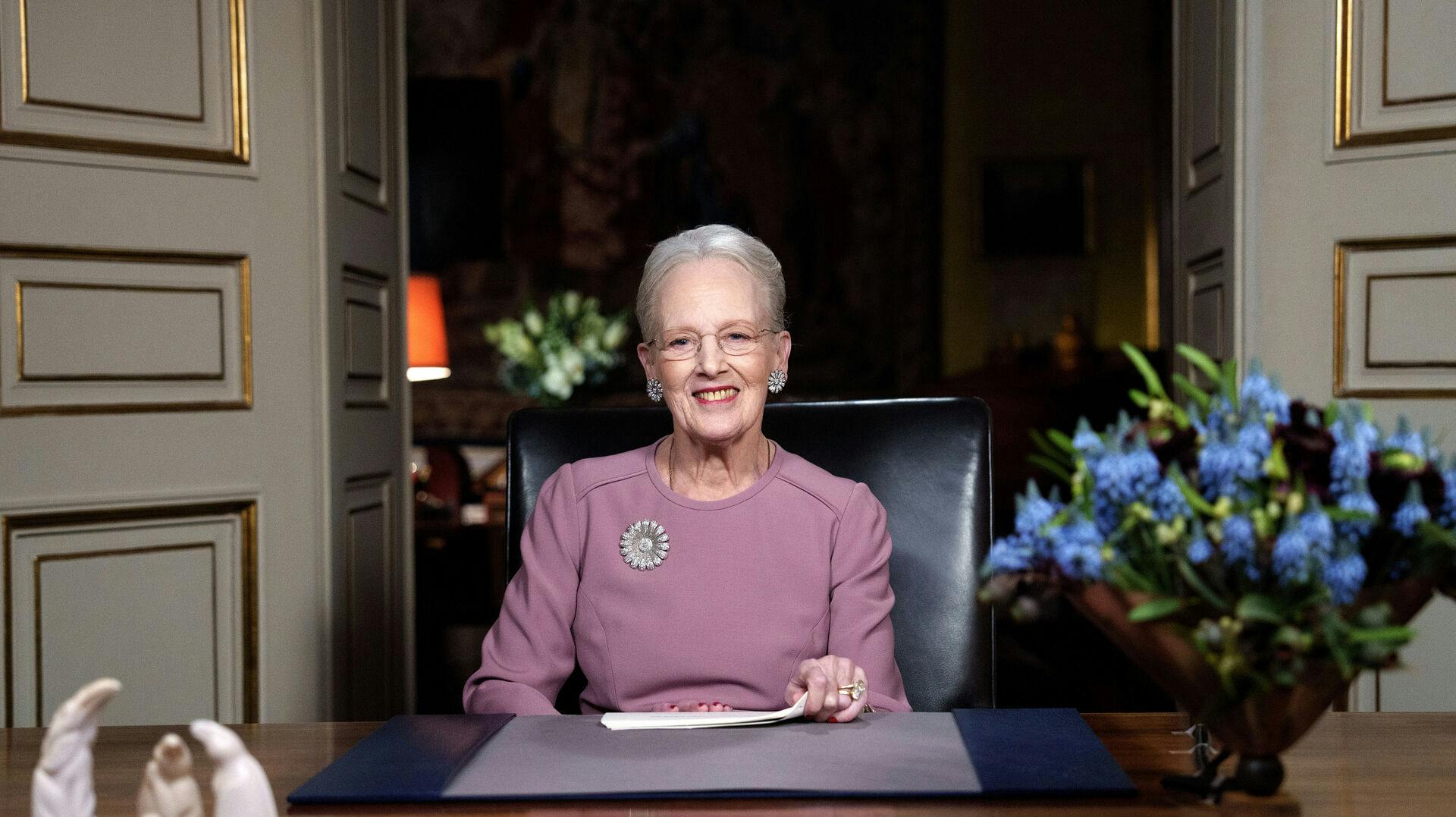 Dronning Margrethe under nytårstalen på Amalienborg Slot i 2022.
