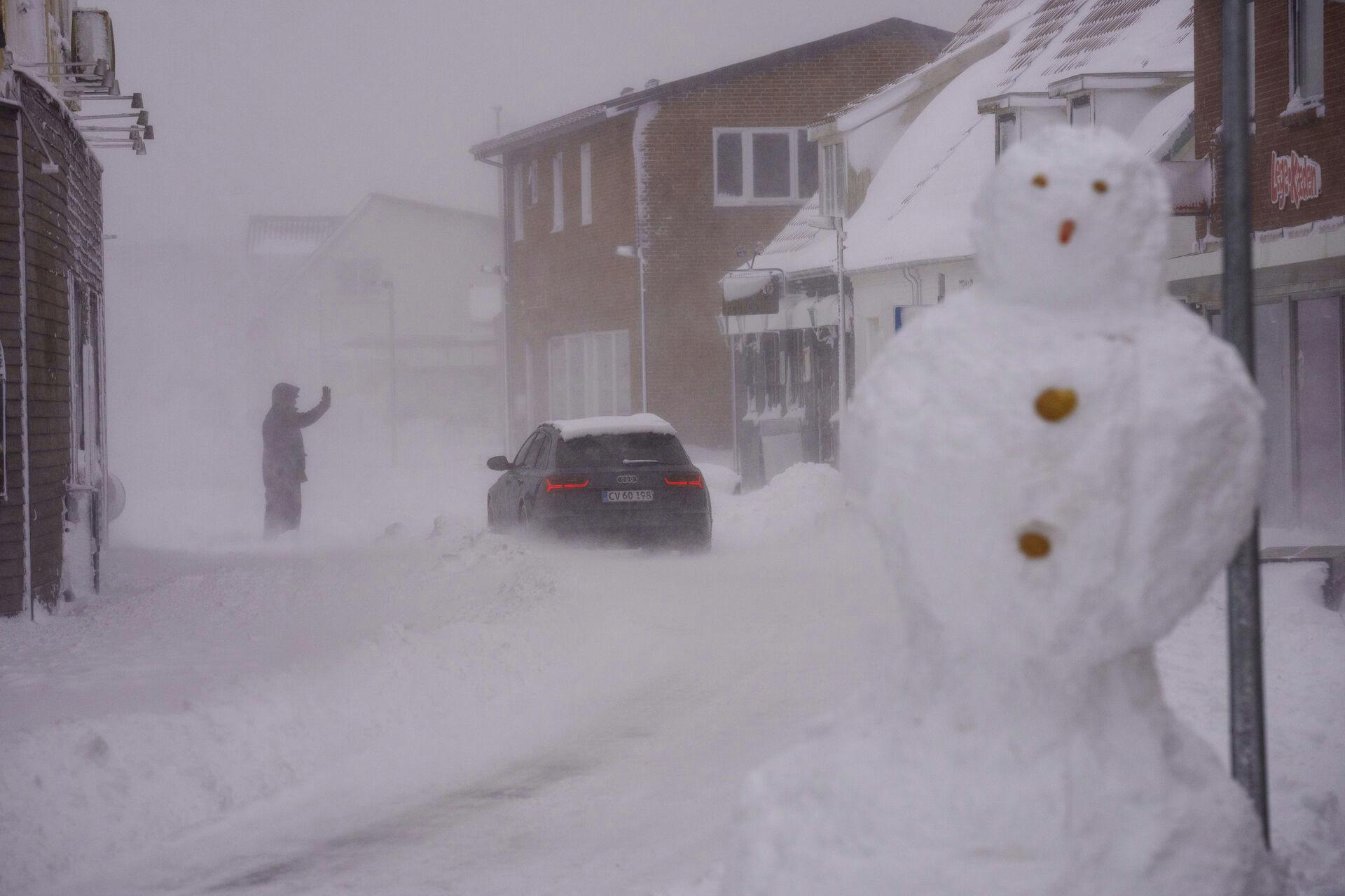 Snestorm har ramt det nordlige Jylland, Hirtshals tirsdag den 7. marts 2023.. (Foto: Bo Amstrup/Ritzau Scanpix)
