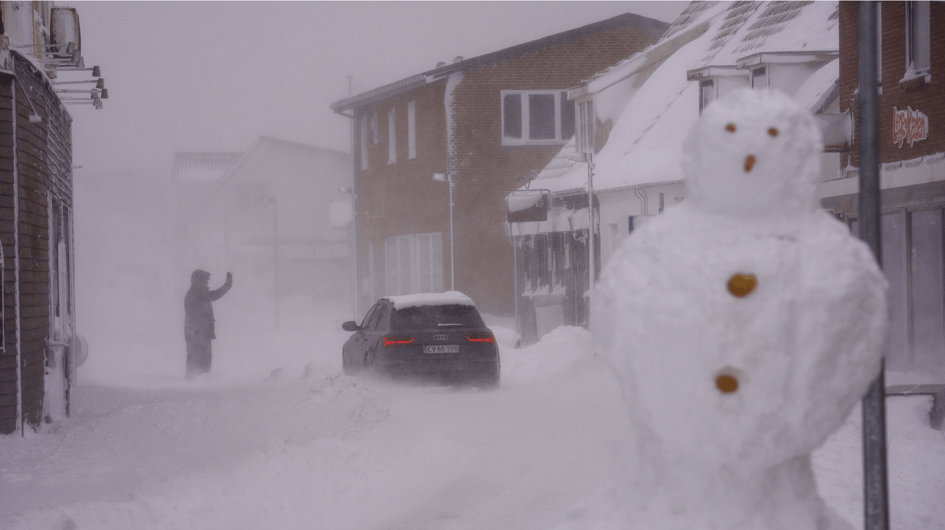 Snestorm har ramt det nordlige Jylland, Hirtshals tirsdag den 7. marts 2023.. (Foto: Bo Amstrup/Ritzau Scanpix)