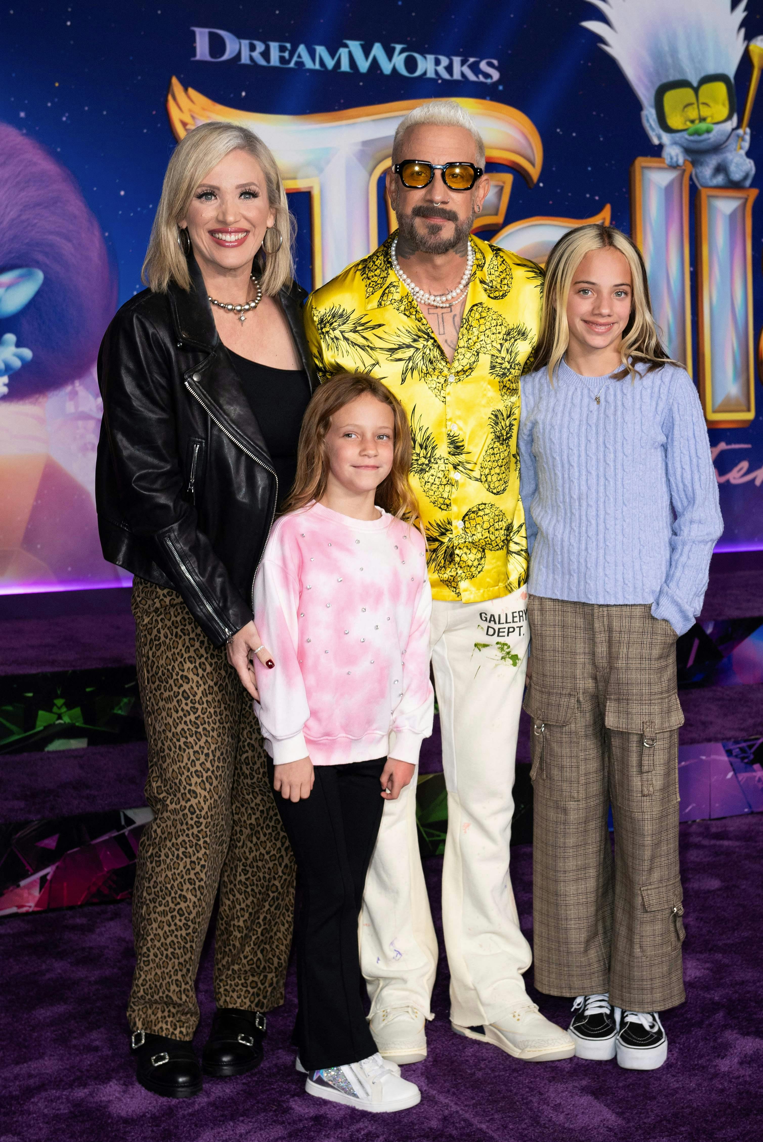 US singer AJ McLean and family arrive for the premiere of "Trolls: Band Together" at the TCL Chinese Theater in Hollywood, California, on November 15, 2023. (Photo by VALERIE MACON / AFP)