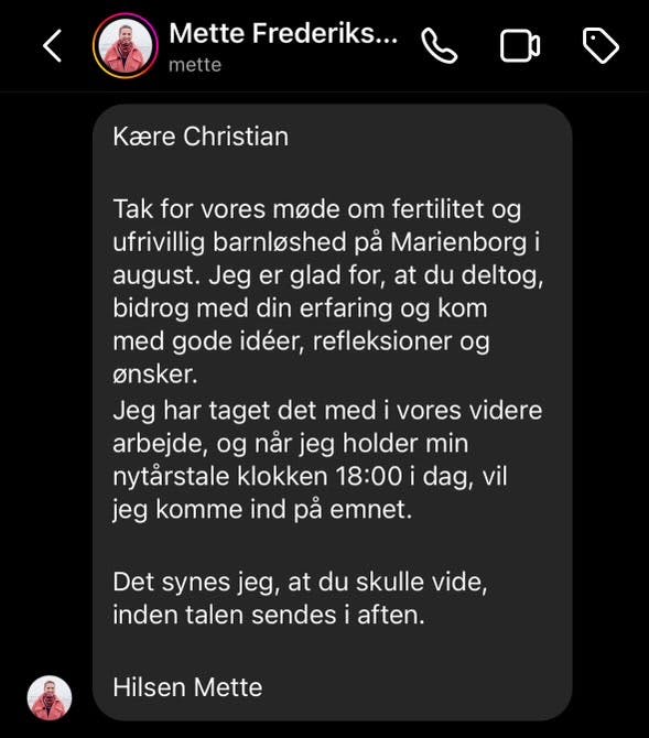 Mette Frederiksen takker for mødet om fertilitet og ufrivillig barnløshed, hvor Christian Degn som en af mange valgte at dele sine tanker og erfaringer.