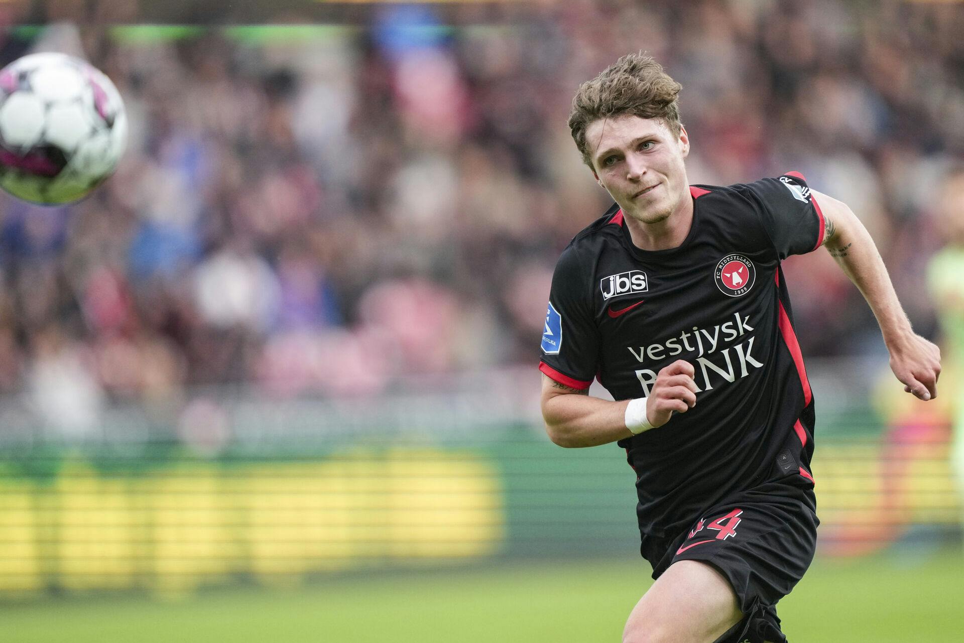 Nikolas Dyhr (FCM 44) under superligakampen mellem FC Midtjylland og Randers FC i Herning fredag den 15. juli 2022. 1. spillerunde i Superligaen.. (Foto: Claus Fisker/Ritzau Scanpix)