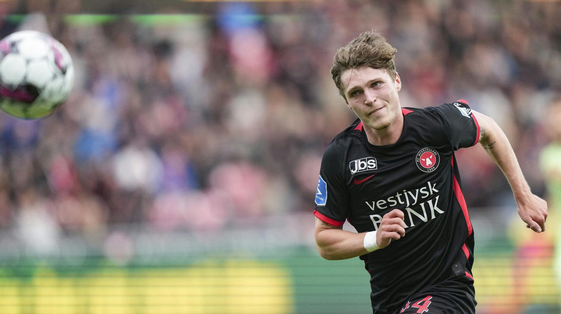 Nikolas Dyhr (FCM 44) under superligakampen mellem FC Midtjylland og Randers FC i Herning fredag den 15. juli 2022. 1. spillerunde i Superligaen.. (Foto: Claus Fisker/Ritzau Scanpix)