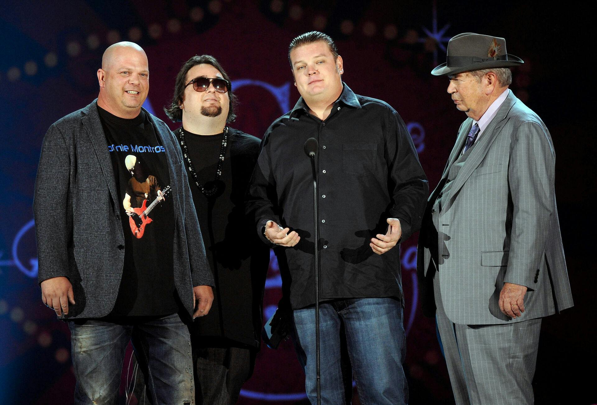 LAS VEGAS, NV - DECEMBER 5: (L-R) Rick Harrison, Austin 'Chumlee' Russell, Corey Harrison and Richard Harrison of "Pawn Stars" onstage at the 2011 American Country Awards at the MGM Grand Hotel & Casino's Grand Garden Arena on December 5, 2011 in Las Vegas, Nevada. The show airs live at 8:00-10:00PM ET/PT on FOX. (Photo by Frank Micelotta/Invision/AP)