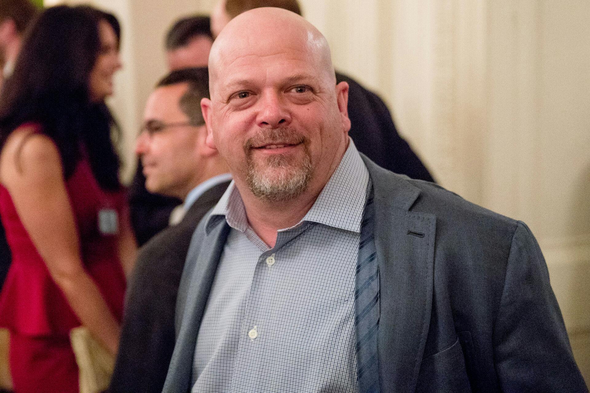 Rick Harrison, who appears on the television show Pawn Stars, arrives for a reception for Senators and their spouses in the East Room of the White House, Tuesday, March 28, 2017, in Washington. (AP Photo/Andrew Harnik)