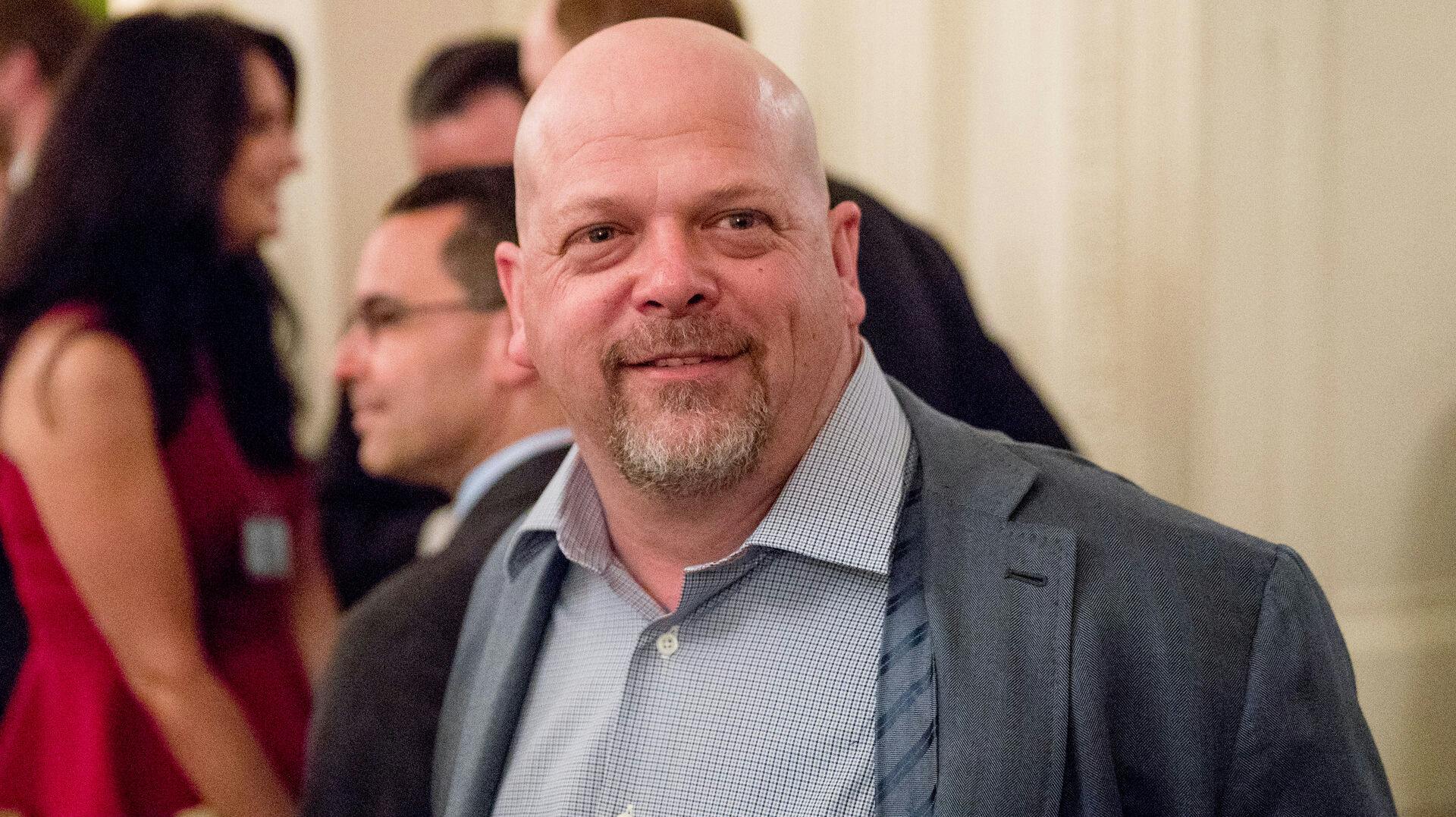 Rick Harrison, who appears on the television show Pawn Stars, arrives for a reception for Senators and their spouses in the East Room of the White House, Tuesday, March 28, 2017, in Washington. (AP Photo/Andrew Harnik)