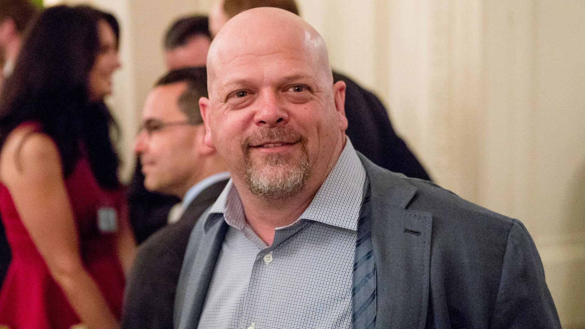 Rick Harrison, who appears on the television show Pawn Stars, arrives for a reception for Senators and their spouses in the East Room of the White House, Tuesday, March 28, 2017, in Washington. (AP Photo/Andrew Harnik)