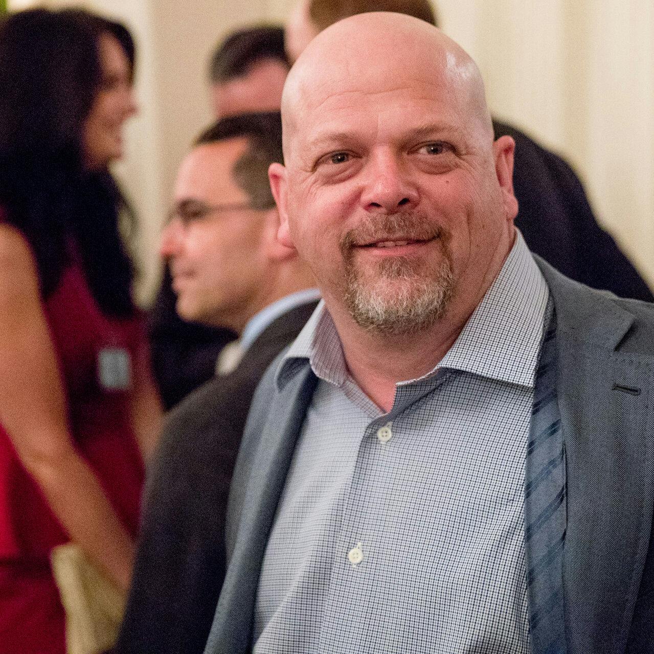 Rick Harrison, who appears on the television show Pawn Stars, arrives for a reception for Senators and their spouses in the East Room of the White House, Tuesday, March 28, 2017, in Washington. (AP Photo/Andrew Harnik)