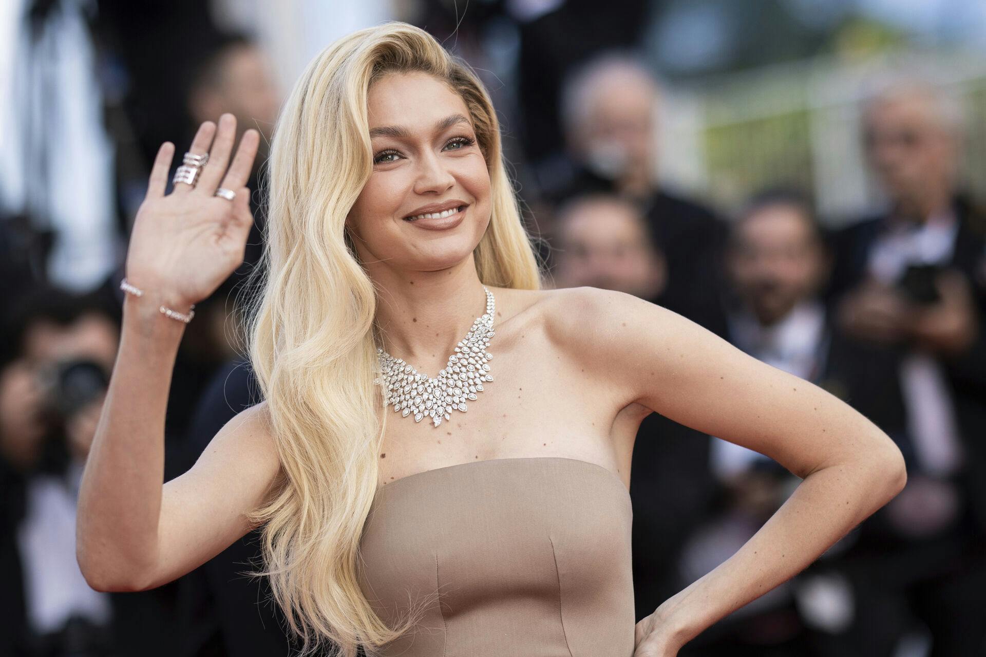 Gigi Hadid poses for photographers upon arrival at the premiere of the film 'Firebrand' at the 76th international film festival, Cannes, southern France, Sunday, May 21, 2023. (Photo by Vianney Le Caer/Invision/AP)