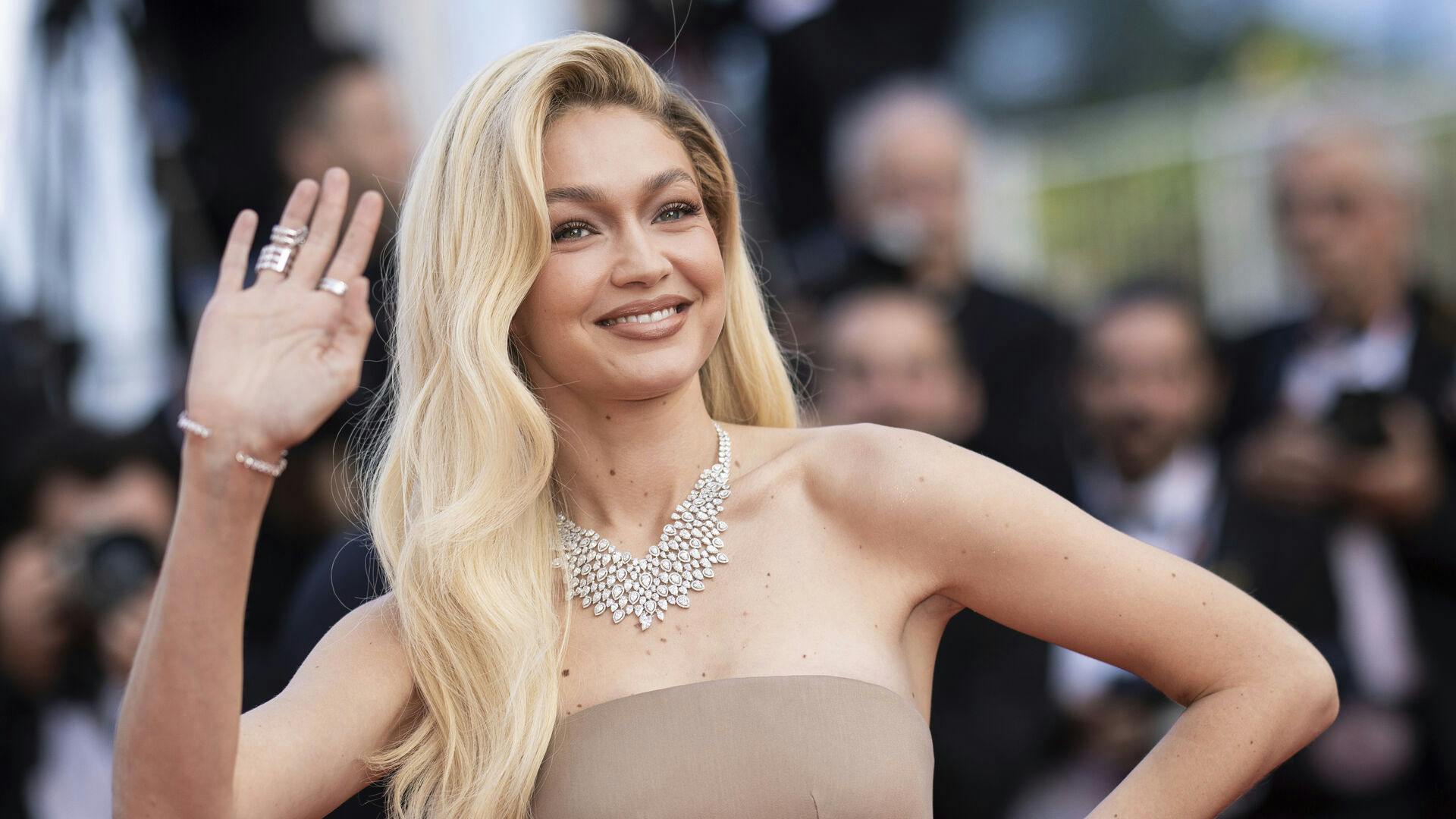 Gigi Hadid poses for photographers upon arrival at the premiere of the film 'Firebrand' at the 76th international film festival, Cannes, southern France, Sunday, May 21, 2023. (Photo by Vianney Le Caer/Invision/AP)