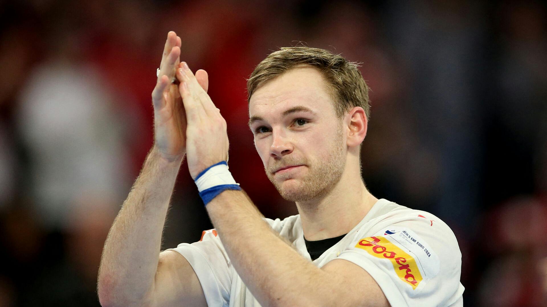 Handball - EHF 2024 Men's European Handball Championship - Main Round - Norway v Denmark - Barclays Arena, Hamburg, Germany - January 21, 2024 Denmark's Mathias Gidsel applauds fans after the match REUTERS/Cathrin Mueller