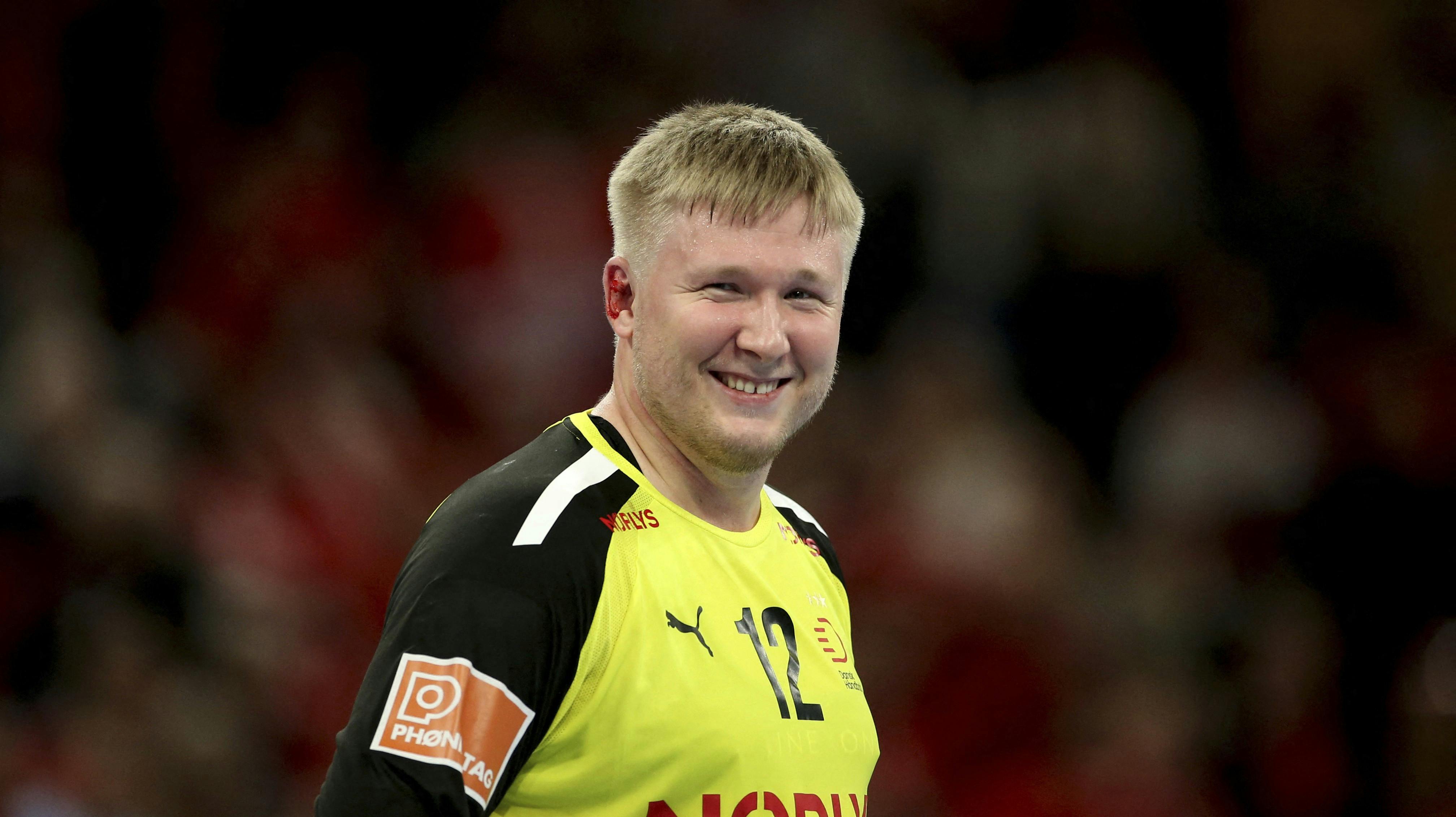 Handball - EHF 2024 Men's European Handball Championship - Main Round - Norway v Denmark - Barclays Arena, Hamburg, Germany - January 21, 2024 Denmark's Emil Nielsen celebrates after the match REUTERS/Cathrin Mueller