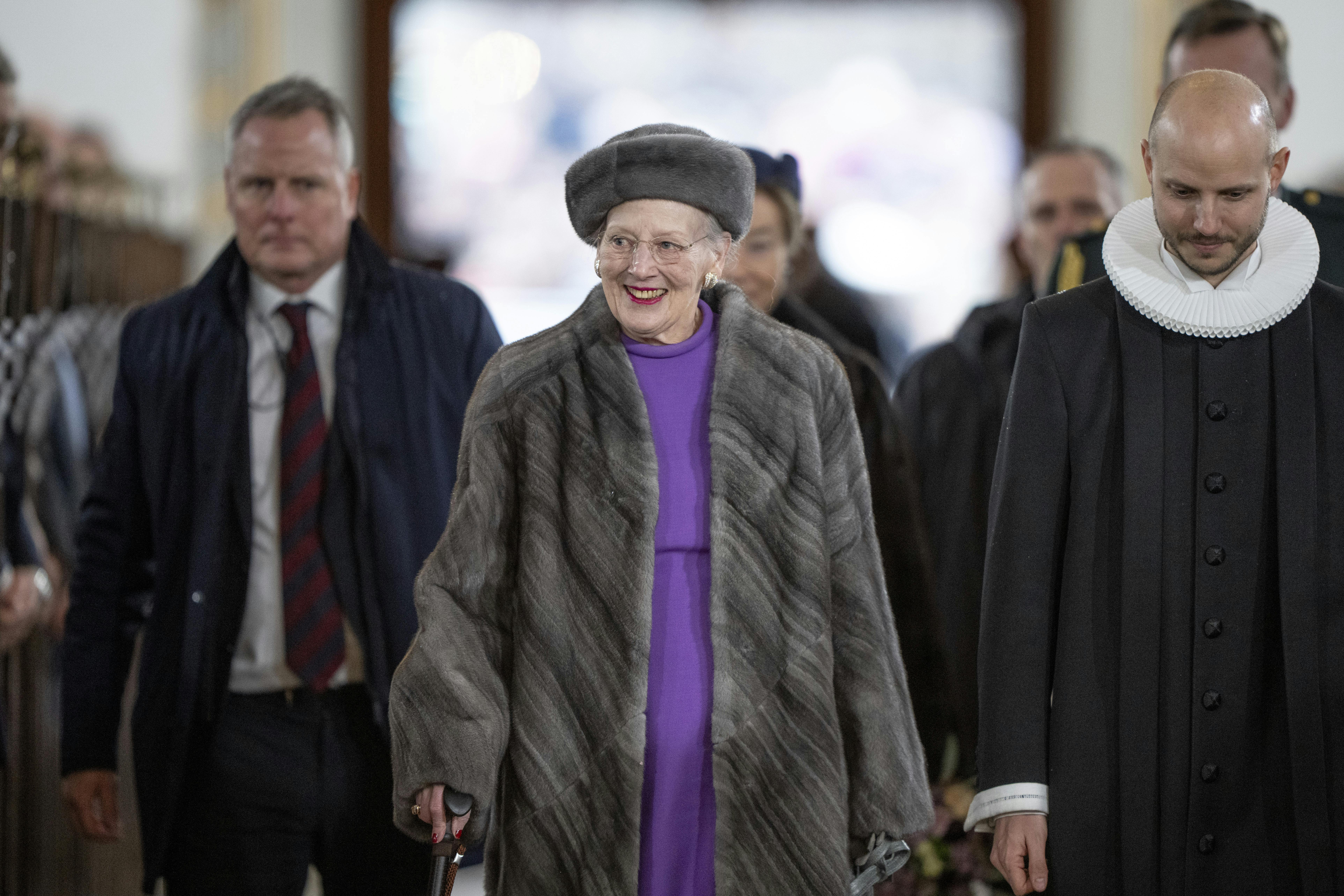 Dronning Margrethe ankommer til festgudstjenesten i anledning af tronskiftet i Aarhus Domkirke, søndag den 21. januar 2024. (Foto: Bo Amstrup/Ritzau Scanpix)