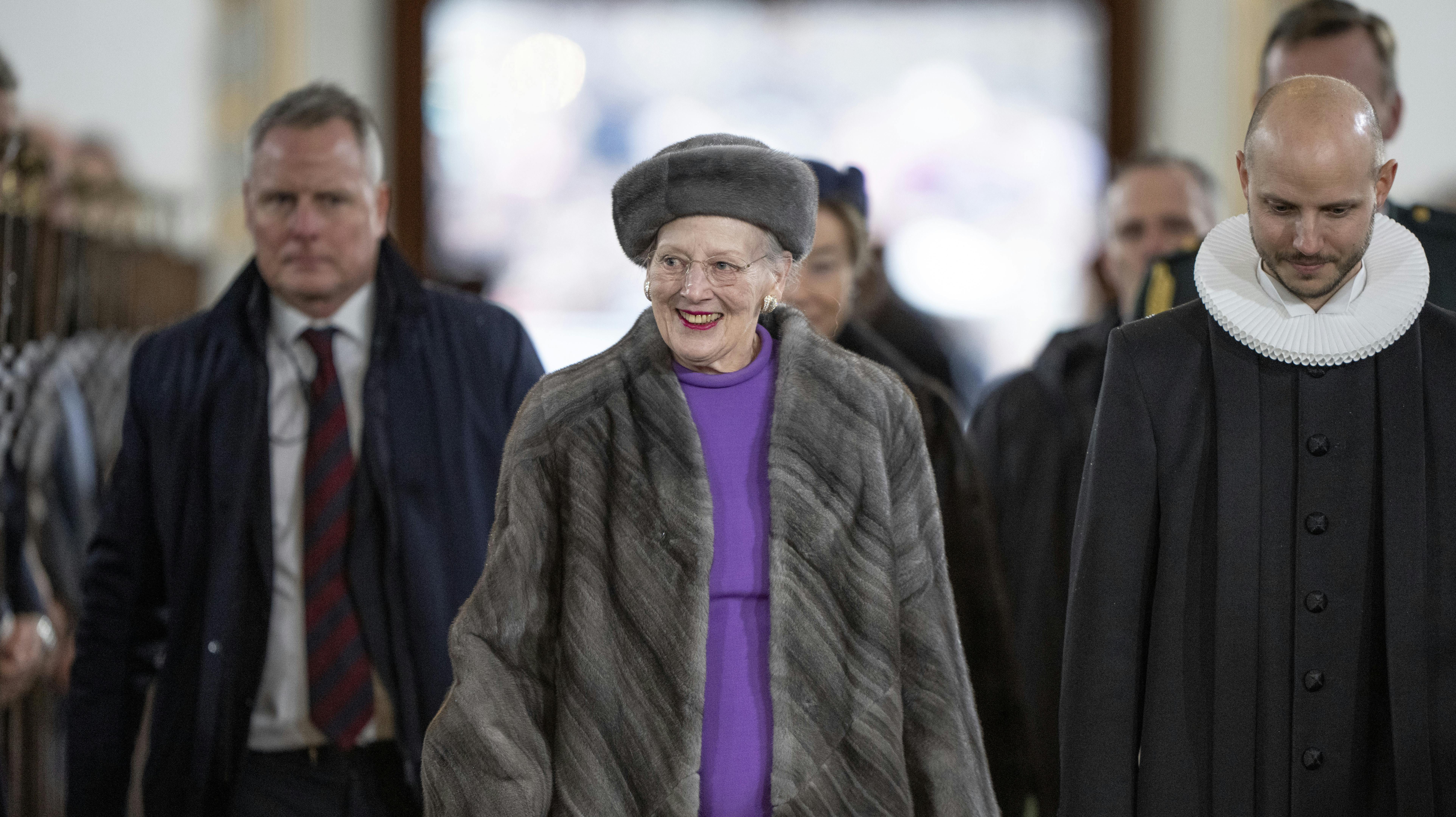 Dronning Margrethe ankommer til festgudstjenesten i anledning af tronskiftet i Aarhus Domkirke, søndag den 21. januar 2024. (Foto: Bo Amstrup/Ritzau Scanpix)