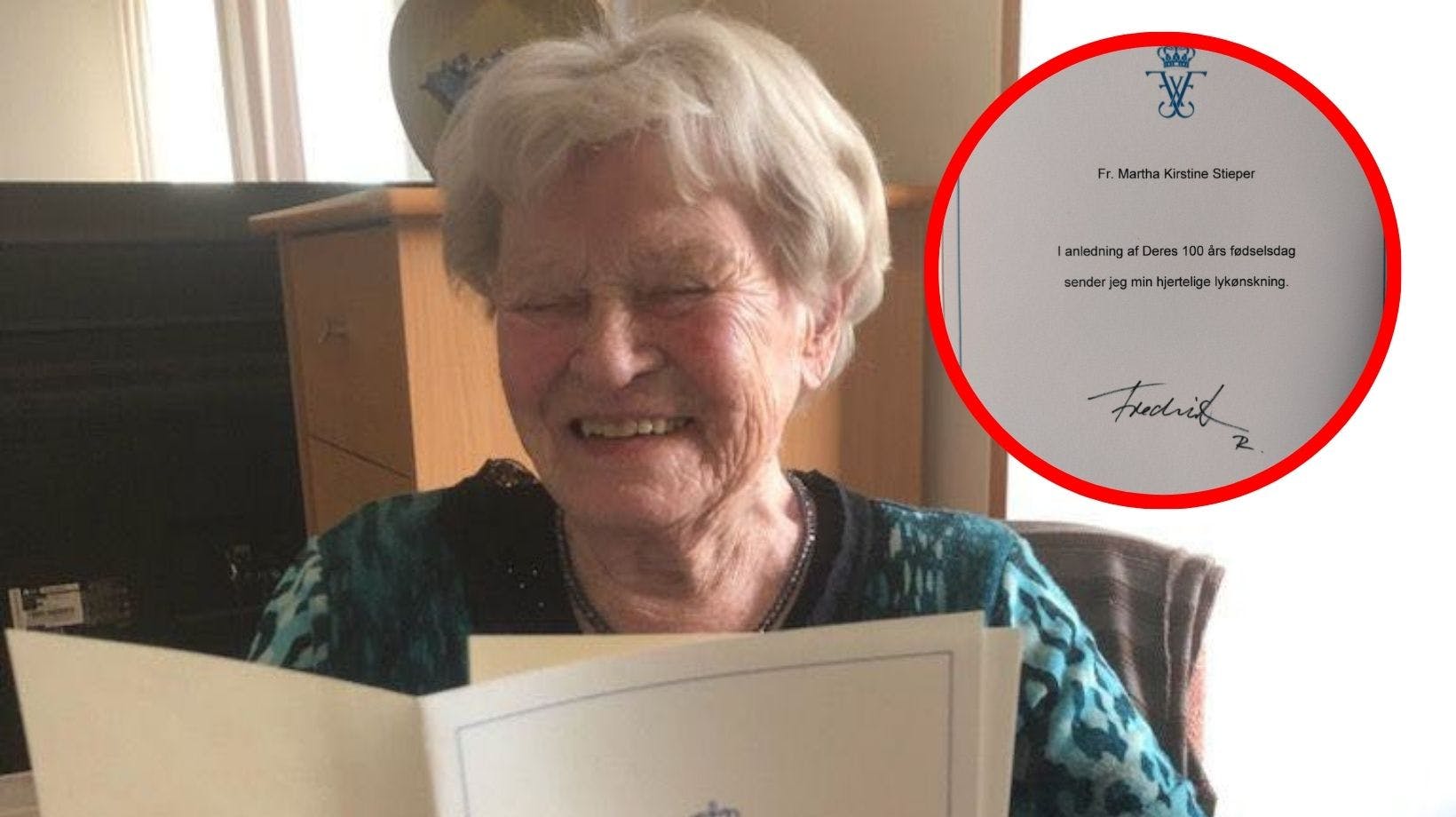 Martha Kirstine Stieper tuvo el mejor cumpleaños del mundo.  El centenario se celebró con la familia y con toda la residencia, que también observó con emoción cómo recibió una carta real del rey Federico X.