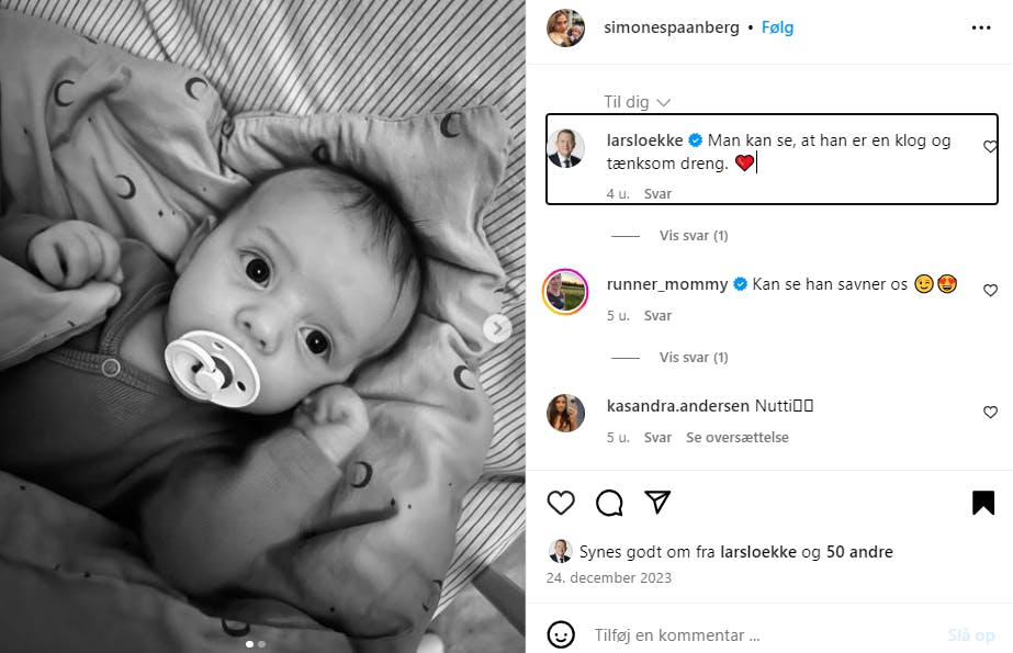 Den stolte farfar i kommentarsporet på Instagram.