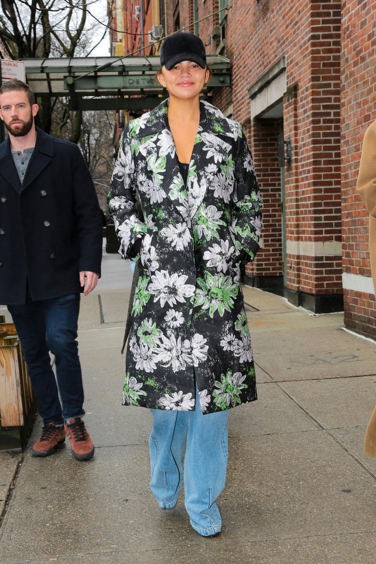 Chrissy Teigen spotted out wearing a Stine Goy floral jacket in New York City, NY, USA on January 25, 2024. Photo by Ignat/BauerGriffin/INSTARimages