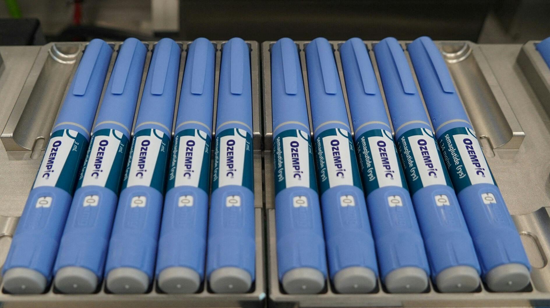 Pens for the diabetes drug Ozempic sit on a produktion line to be packaged at Danish drugmaker Novo Nordisk's site in Hillerod, Denmark, September 26, 2023. REUTERS/Tom Little
