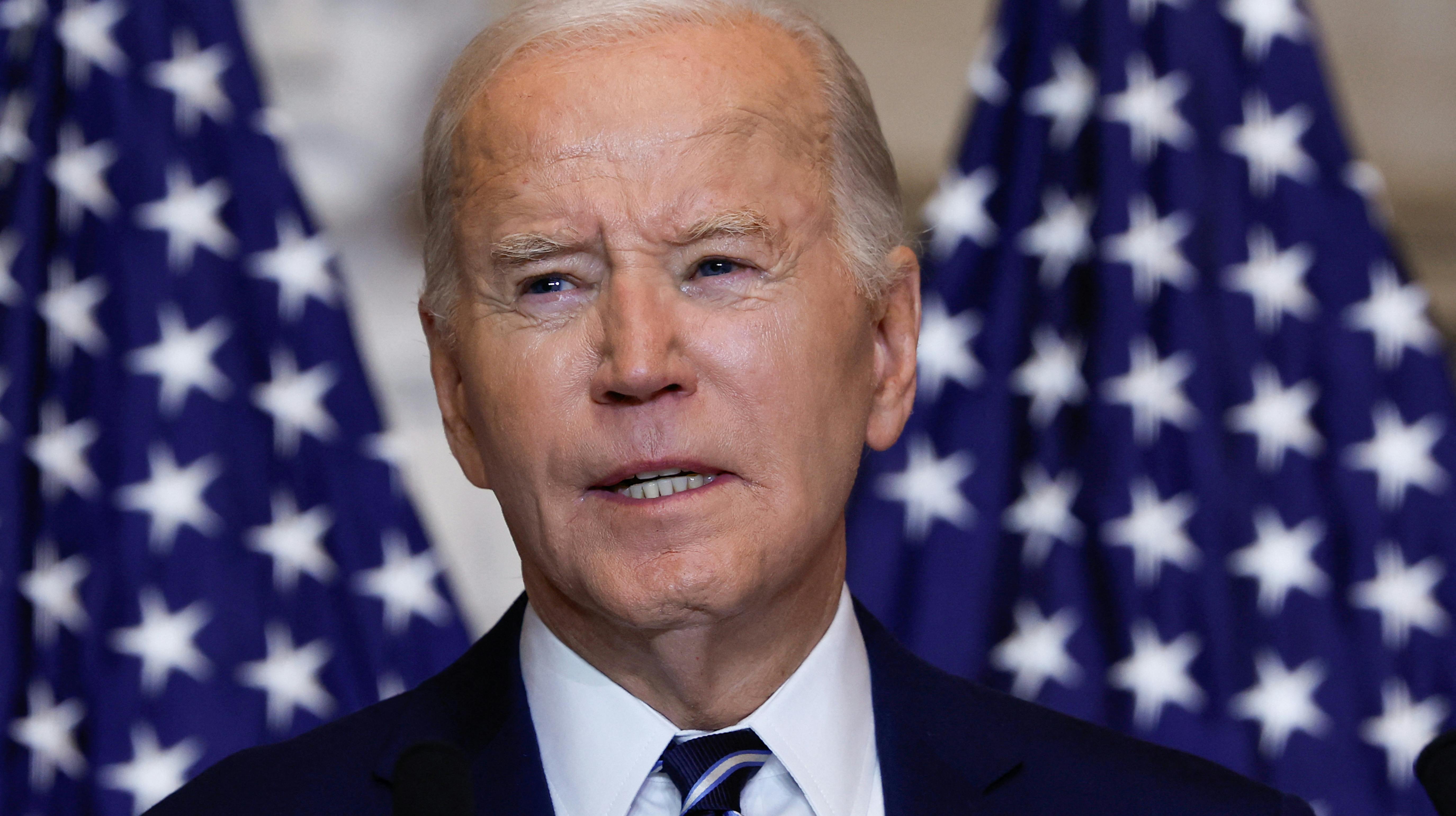 U.S. President Joe Biden speaks during the annual National Prayer Breakfast at the U.S. Capitol in Washington, D.C., U.S., February 1, 2024. REUTERS/Evelyn Hockstein