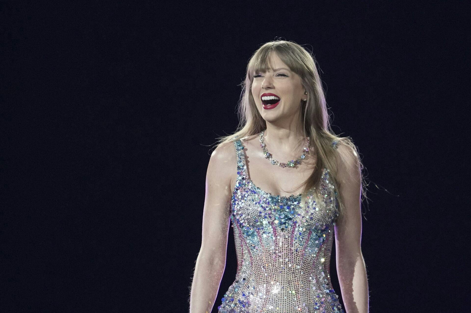 Taylor Swift performs as part of the "Eras Tour" at the Tokyo Dome, Wednesday, Feb. 7, 2024, in Tokyo. (AP Photo/Toru Hanai)