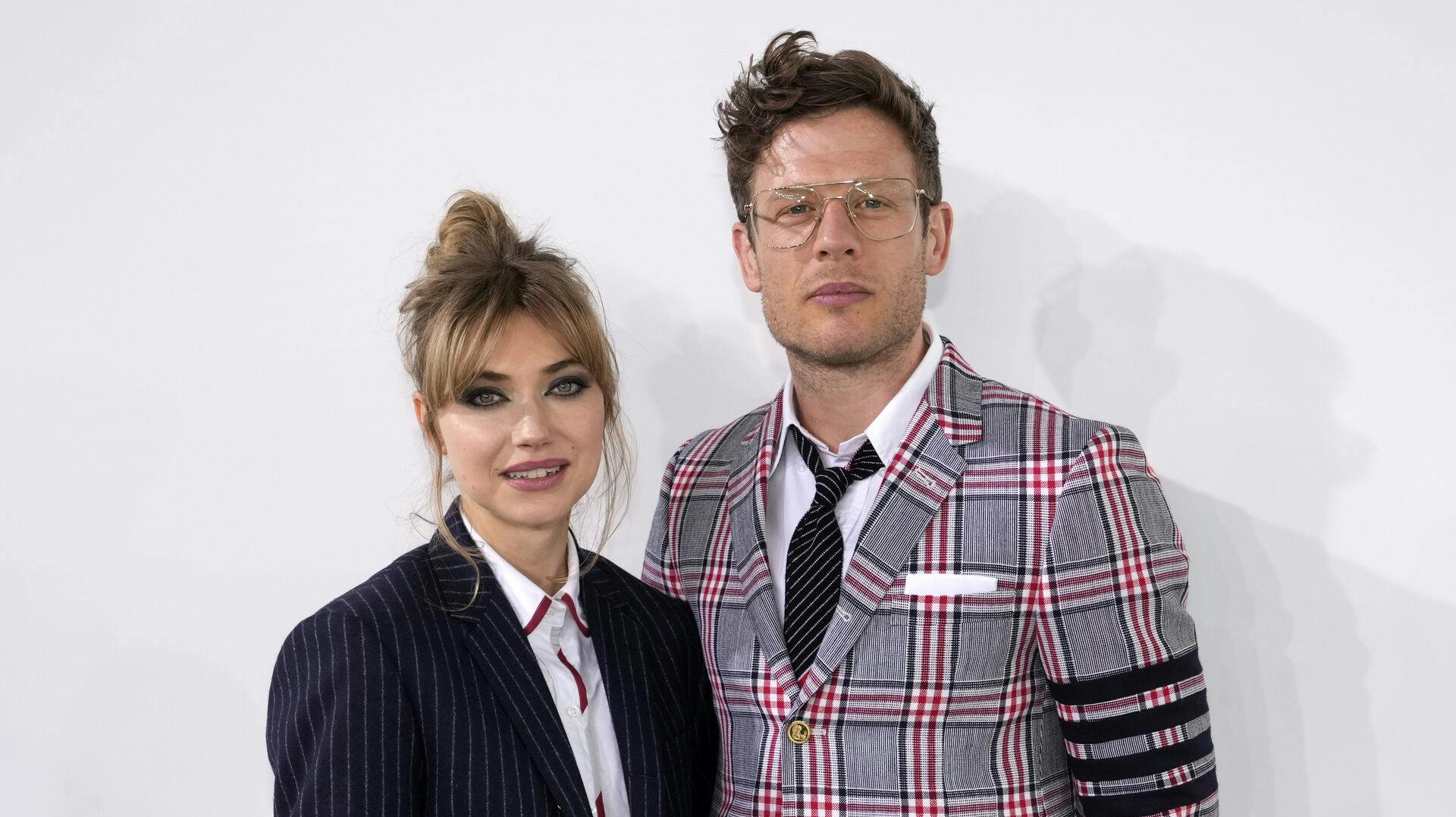 Imogen Poots and James Norton attend the Thom Browne Fall 2022 fashion show at the Javits Center on Friday, April. 29, 2022, in New York. (Photo by Charles Sykes/Invision/AP)