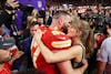 Travis Kelce og Taylor Swift efter Kansas City Chiefs vinder Super Bowl.
