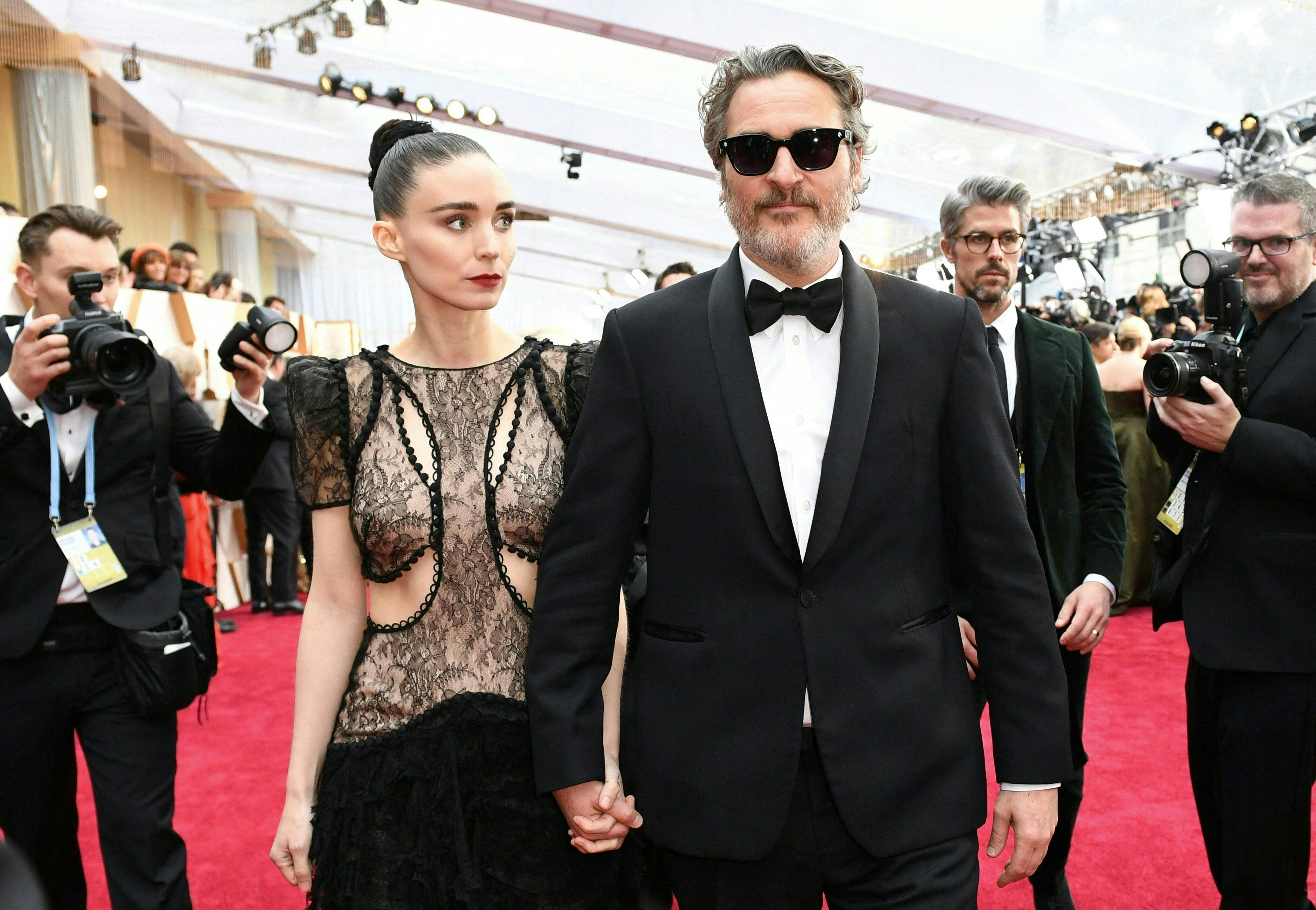 US actor Joaquin Phoenix arrives with Rooney Mara for the 92nd Oscars at the Dolby Theatre in Hollywood, California on February 9, 2020.  VALERIE MACON / AFP