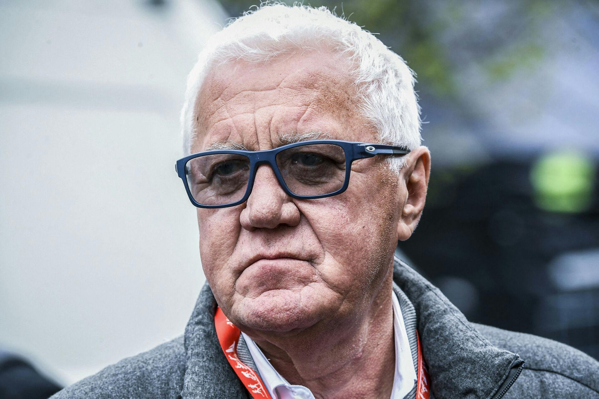 Soudal Quick-Step CEO Patrick Lefevere looks on at the end of the men's elite race of the Liege-Bastogne-Liege one day cycling event, 258, 5 km round-trip from Liege via Bastogne, on April 23, 2023. GOYVAERTS / Belga / AFP