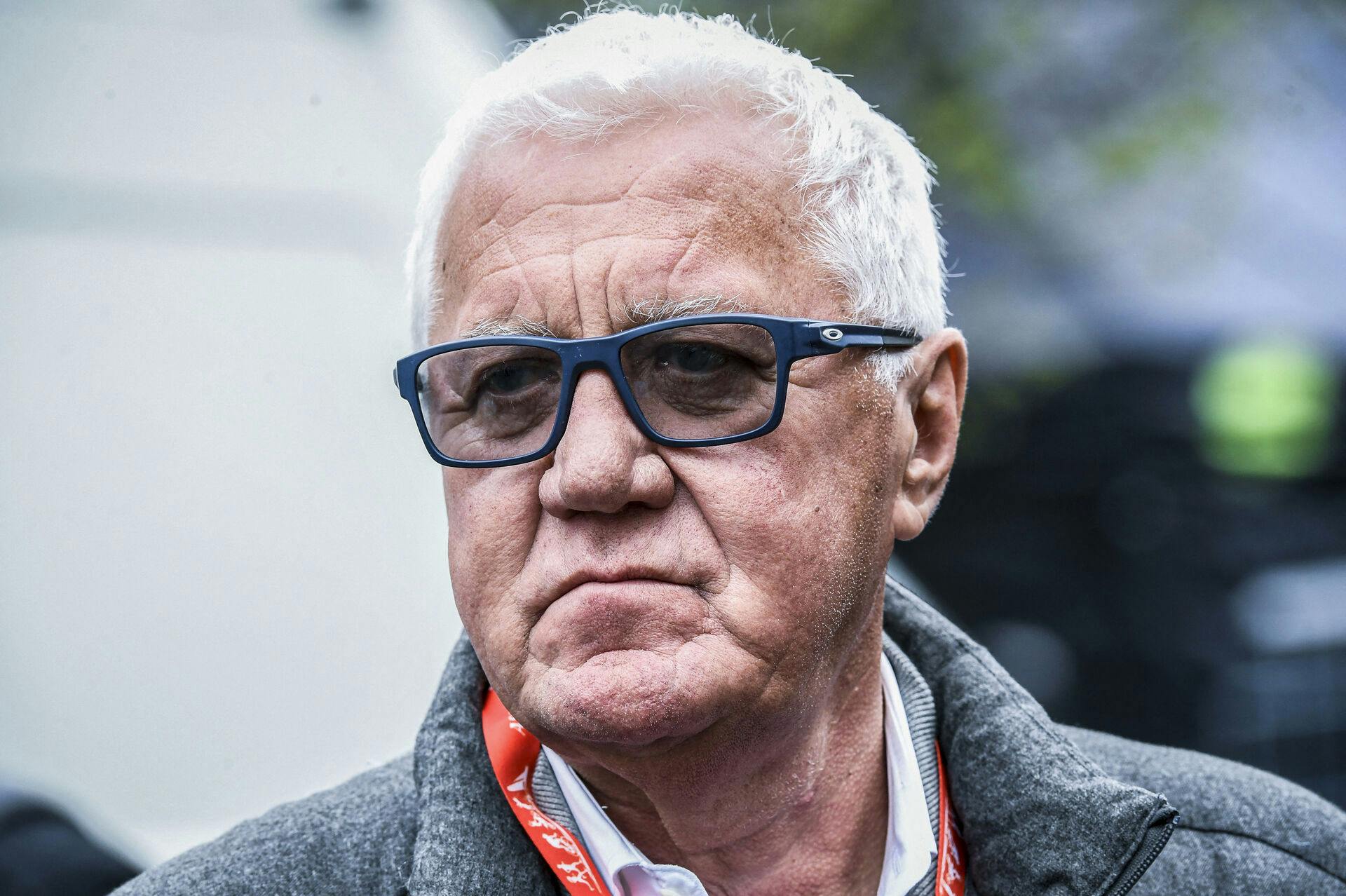 Soudal Quick-Step CEO Patrick Lefevere looks on at the end of the men's elite race of the Liege-Bastogne-Liege one day cycling event, 258, 5 km round-trip from Liege via Bastogne, on April 23, 2023. GOYVAERTS / Belga / AFP