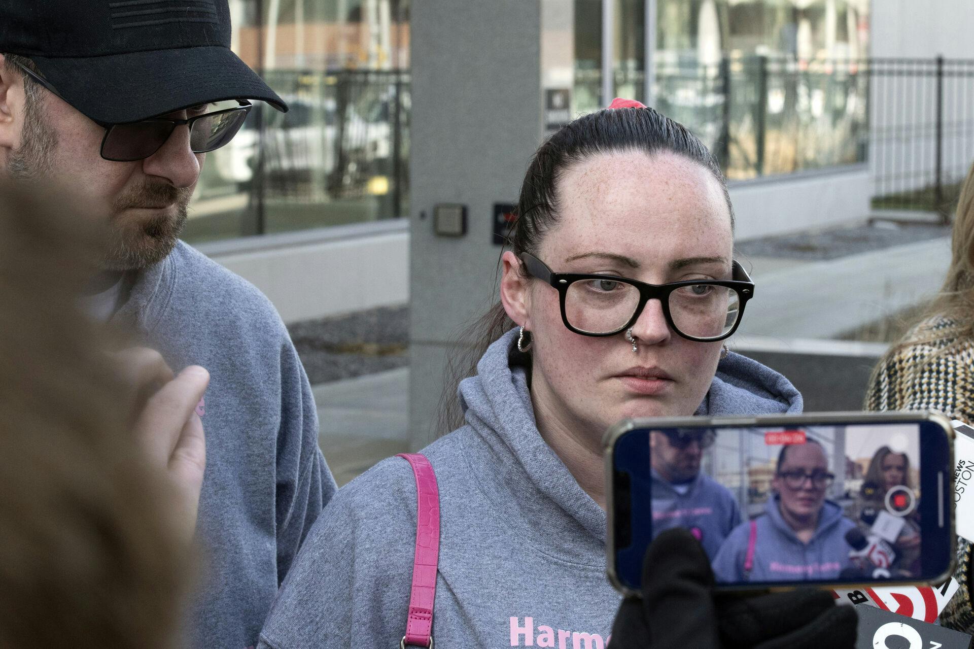 Crystal Sorey, Harmony Montgomery's biological mother, speaks with the media outside Hillsborough County Superior Court, Thursday, Feb. 22, 2024, in Manchester, N.H. Adam Montgomery has been convicted of second-degree murder in the death of his 5-year-old daughter. Police believe Harmony Montgomery was killed nearly two years before she was reported missing in 2021. (Jeffrey Hastings/Pool Photo via AP)
