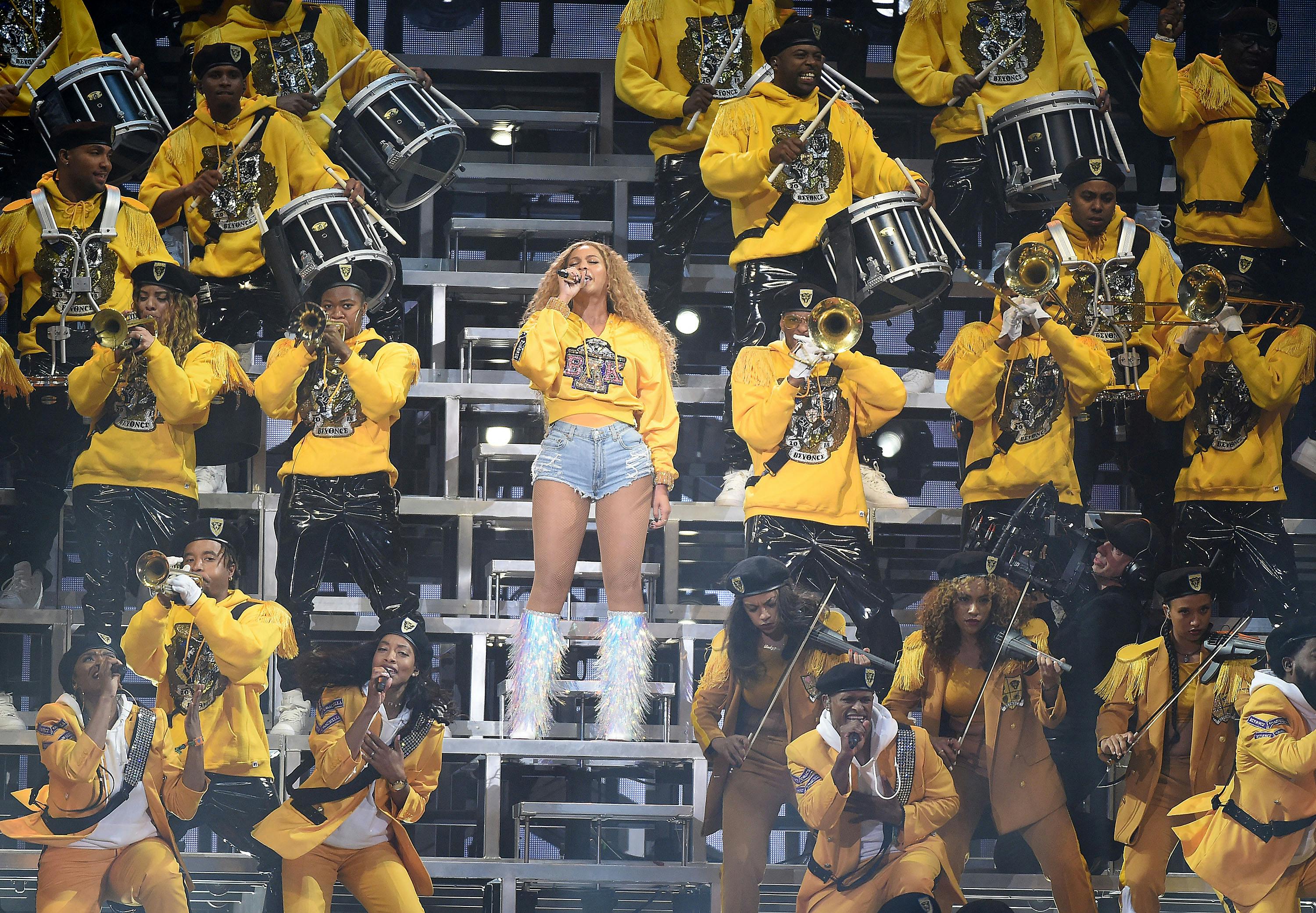 Beyonce performs at the 2018 Coachella Valley Music And Arts Festival at Indio Polo Grounds on April 14, 2018 in Indio, California. (Photo by Frank Micelotta/PictureGroup). 15 Apr 2018 Pictured: Beyonce. Photo credit: Frank Micelotta/PictureGroup / MEGA TheMegaAgency.com +1 888 505 6342 (Mega Agency TagID: MEGA202561_009.jpg) [Photo via Mega Agency]