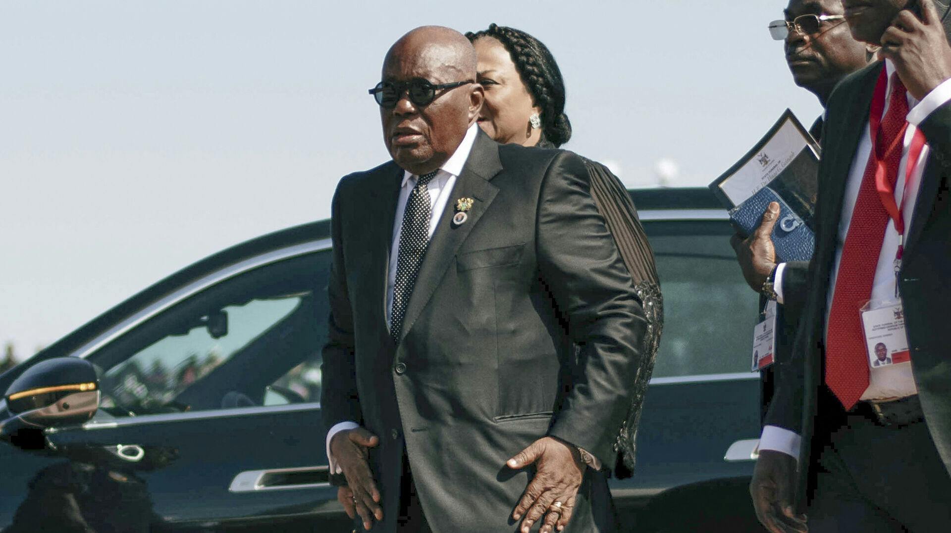 President of Ghana Nana Akufo-Addo arrives at Heroes Acre, south of Windhoek, Namibia, on February 25, 2024 during the funeral for the late Namibian President Hage Geingob. (Photo by Michael Petrus / AFP)