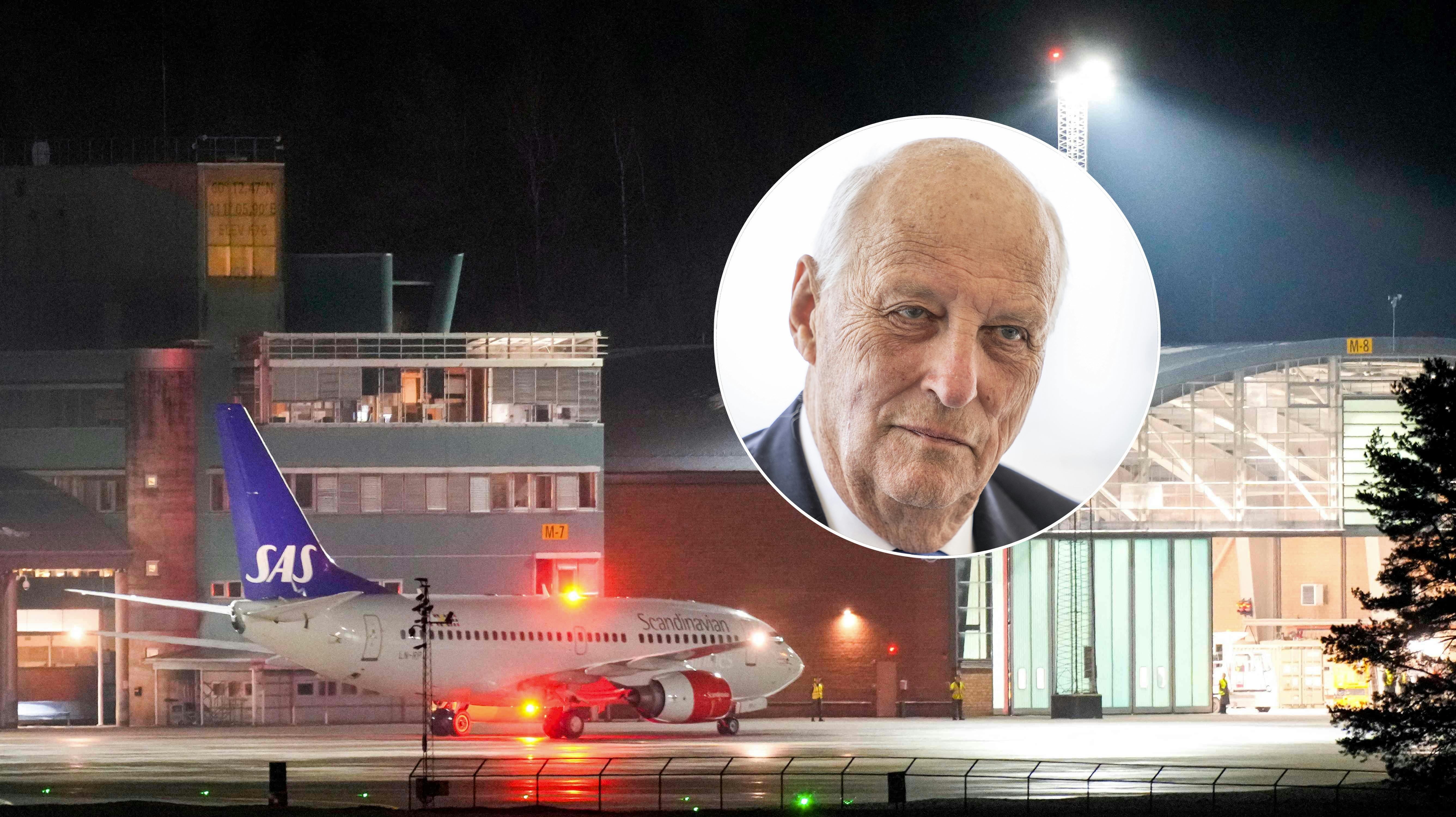 Evakueringsflyet med kong Harald landede i Gardermoen ved Oslo den 3. marts.