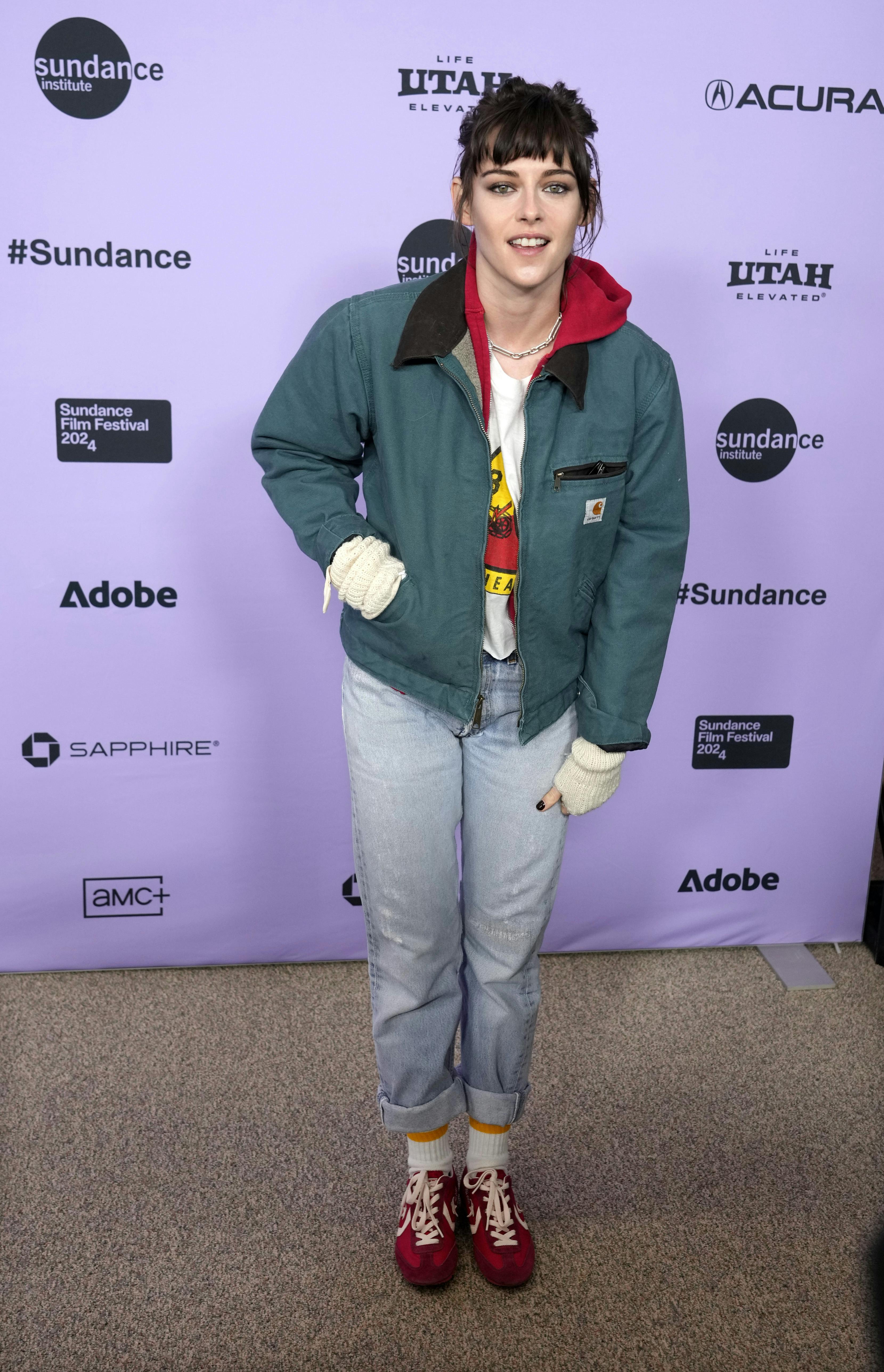 Kristen Stewart, a cast member in "Love Me, " poses at the premiere of the film at Eccles Theatre during the Sundance Film Festival, Friday, Jan. 19, 2024, in Park City, Utah. (AP Photo/Chris Pizzello)