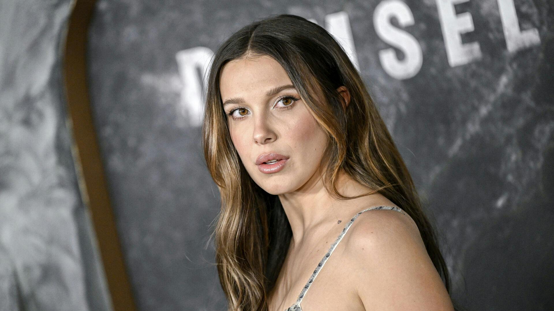 Millie Bobby Brown attends the premiere of Netflix's "Damsel" at the Paris Theater on Friday, March 1, 2024, in New York. (Photo by Evan Agostini/Invision/AP)