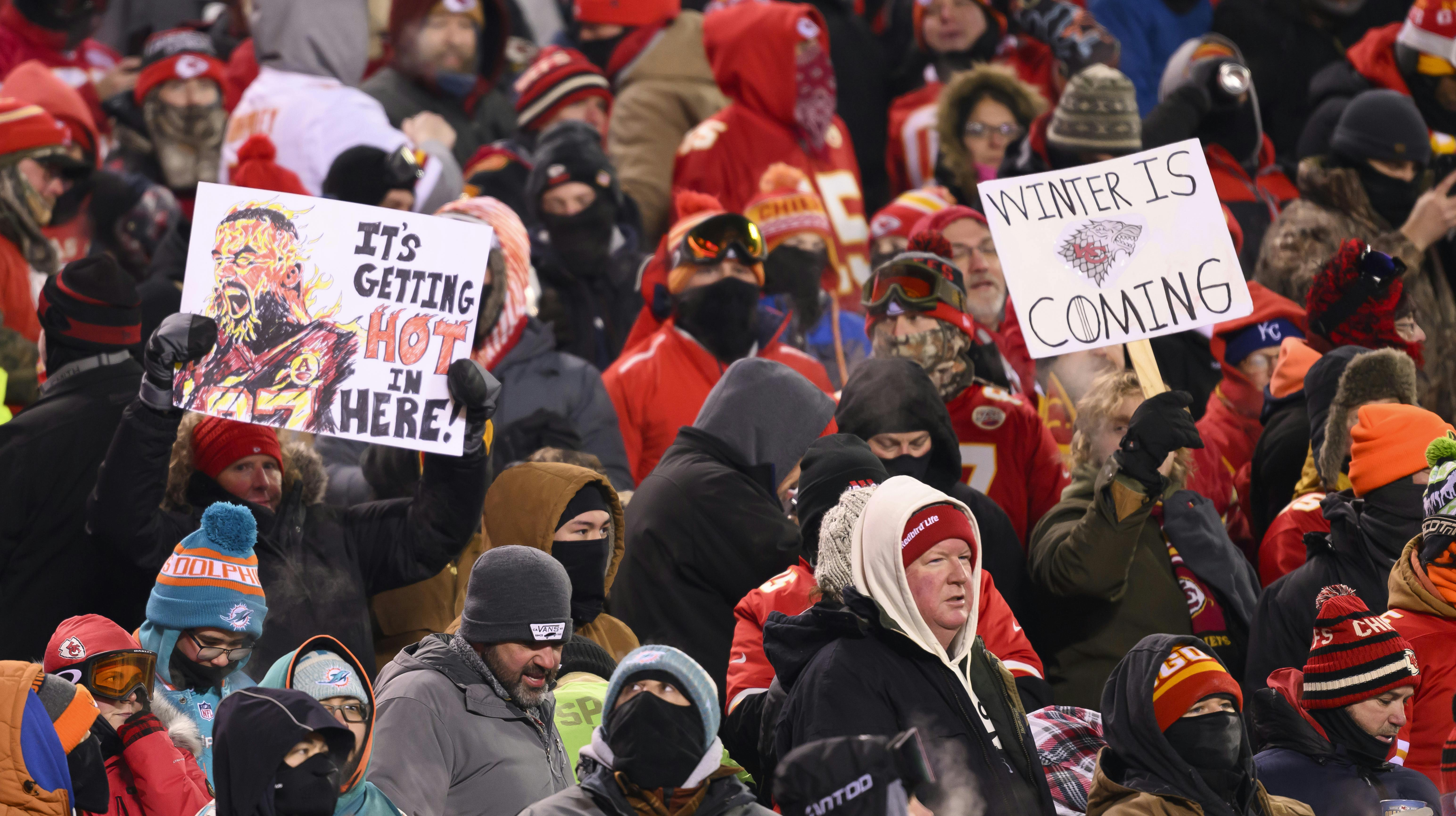 Temperaturen ramte minus 20 grader under opgøret mellem Kansas City Chiefs og Miami Dolphins i januar.