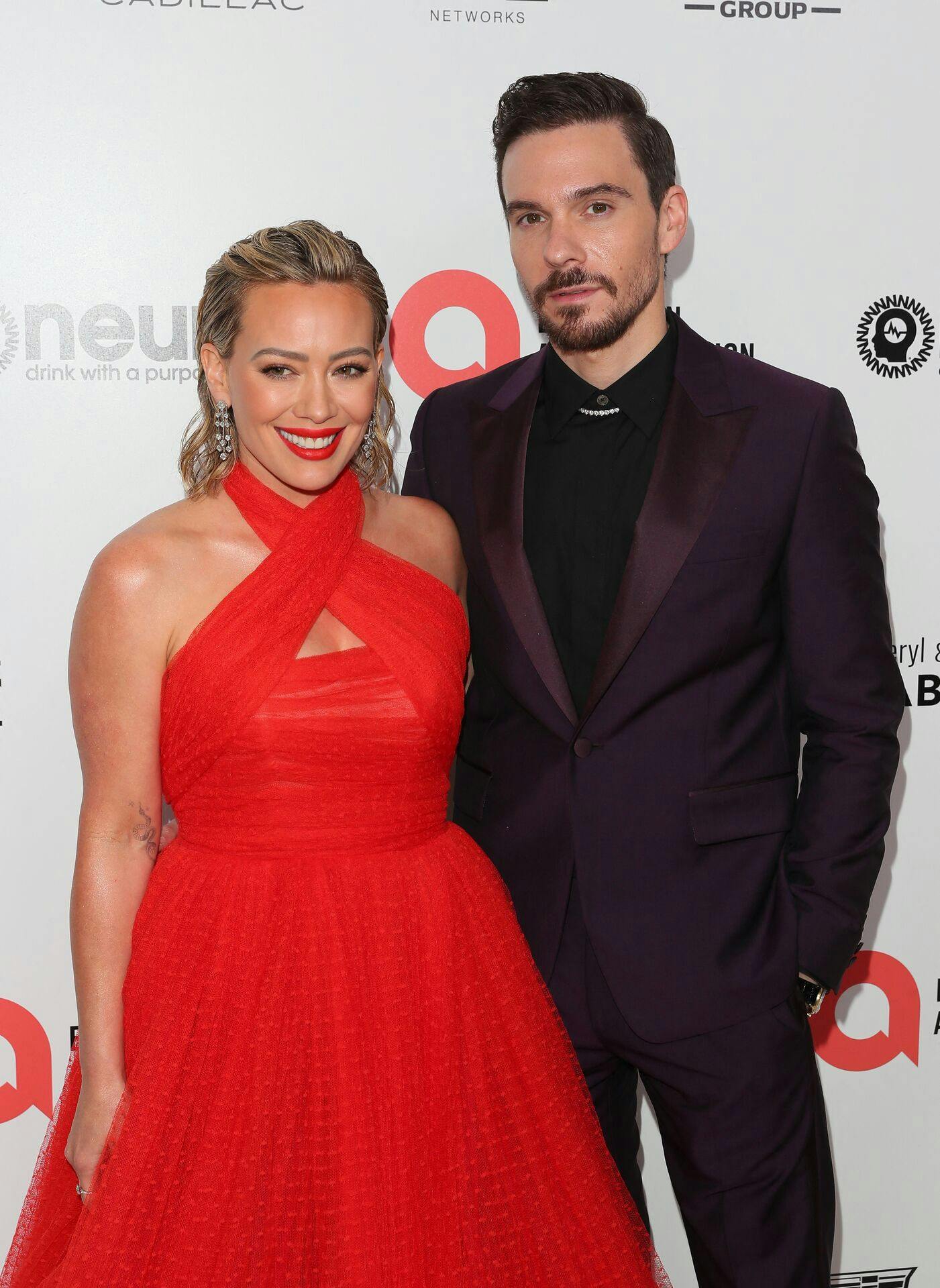 US actress Hilary Duff and her husband, US singer Matthew Koma, attend the Elton John AIDS Foundation's 31st Annual Academy Awards Viewing Party on March 12, 2023, in West Hollywood, California. Jean Baptiste Lacroix / AFP