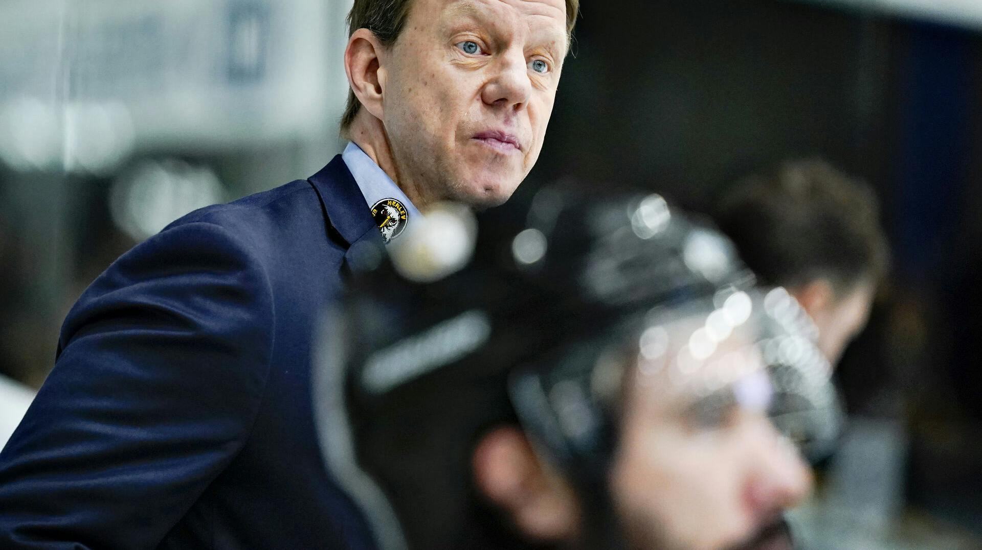 Herlev Eagles træner Patric Wener i semifinalen i Metal Final4 ishockeykampen mellem Rungsted Seier Capital og Herlev Eagles i Bentax Isarena i Aalborg, 31. januar 2020.. (Foto: Henning Bagger/Ritzau Scanpix)