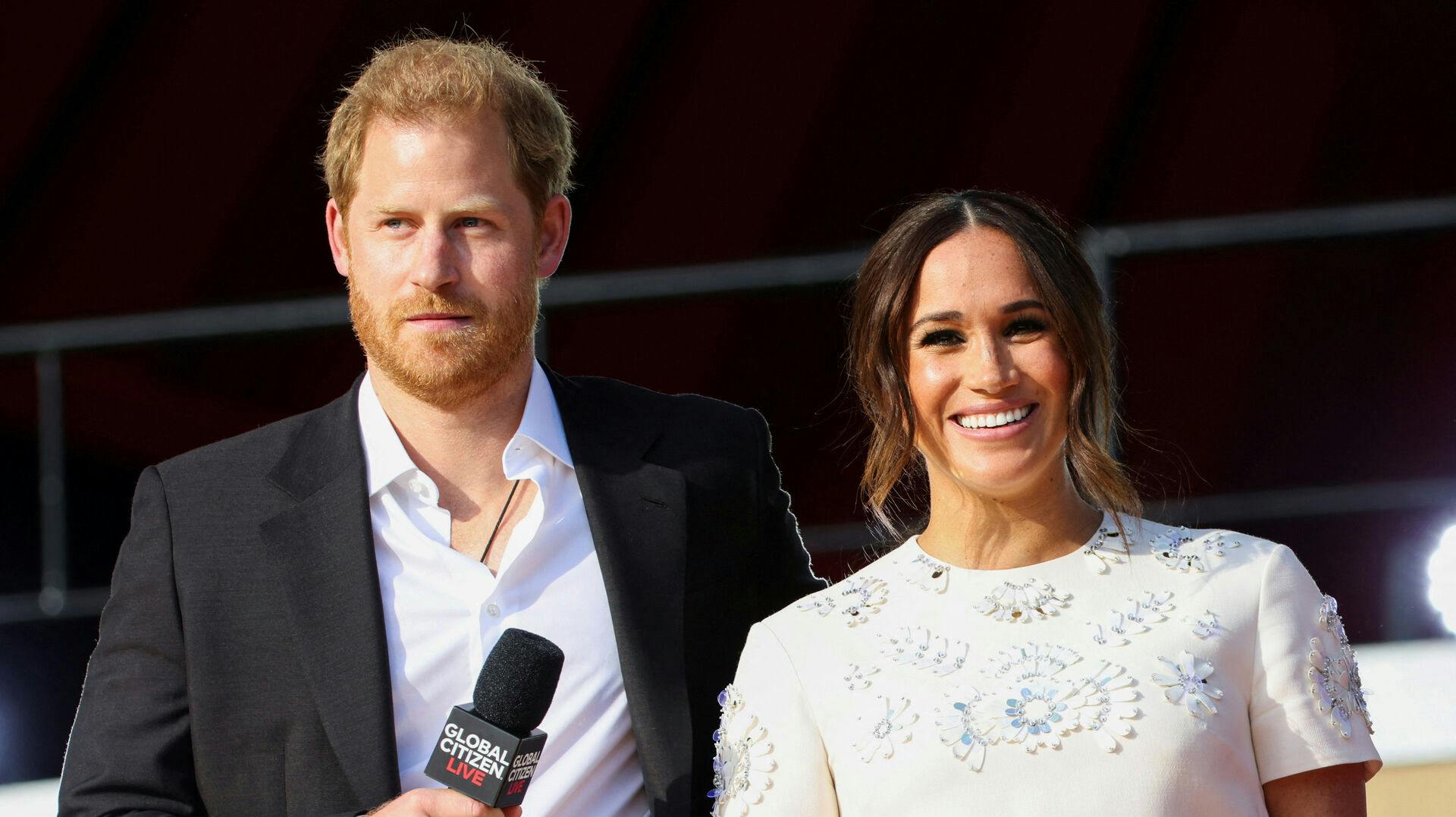 FILE PHOTO: Britain's Prince Harry and Meghan Markle appear onstage at the 2021 Global Citizen Live concert at Central Park in New York, U.S., September 25, 2021. REUTERS/Caitlin Ochs/File Photo