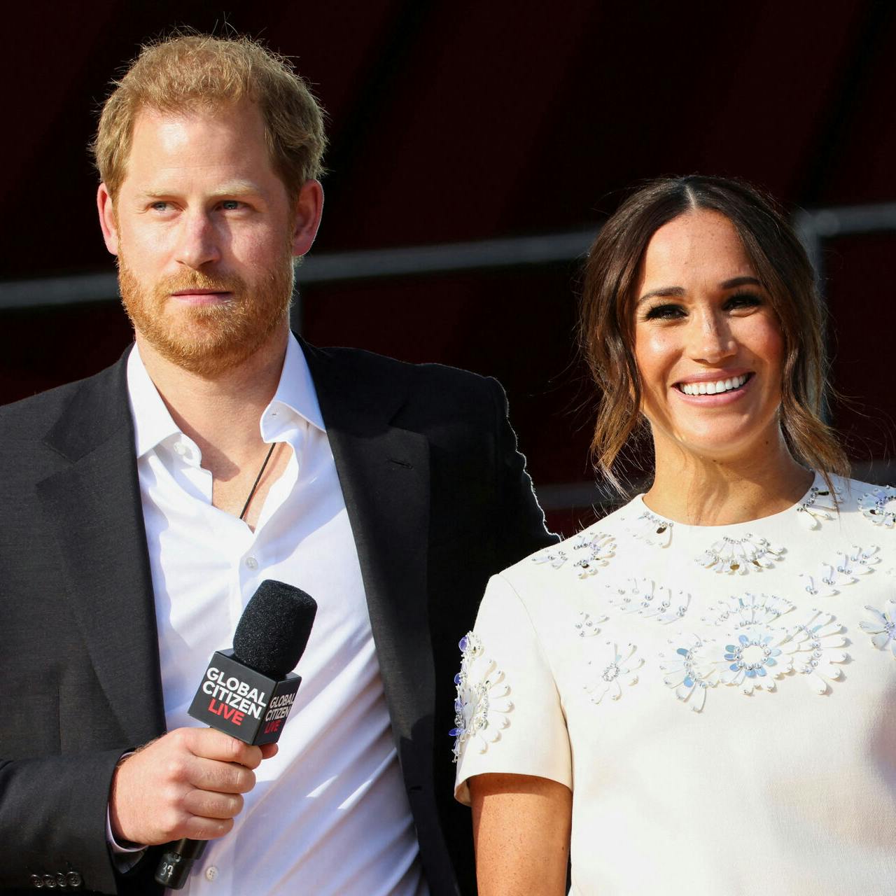 FILE PHOTO: Britain's Prince Harry and Meghan Markle appear onstage at the 2021 Global Citizen Live concert at Central Park in New York, U.S., September 25, 2021. REUTERS/Caitlin Ochs/File Photo