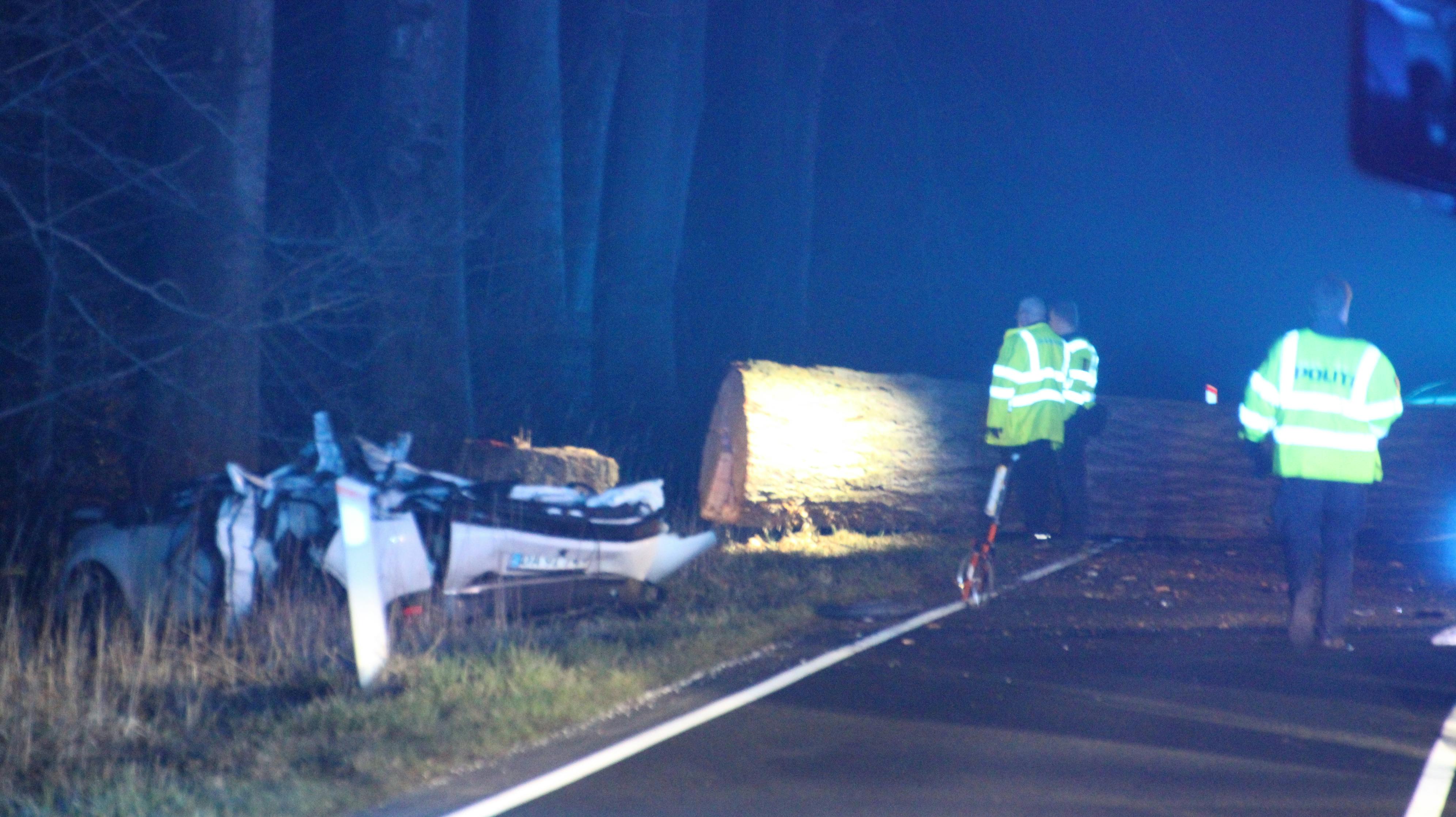 En 55-årig mand blev kort efter midnat tirsdag dræbt, da et træ faldt ned over hans bil. Seks mænd er sigtet i sagen.