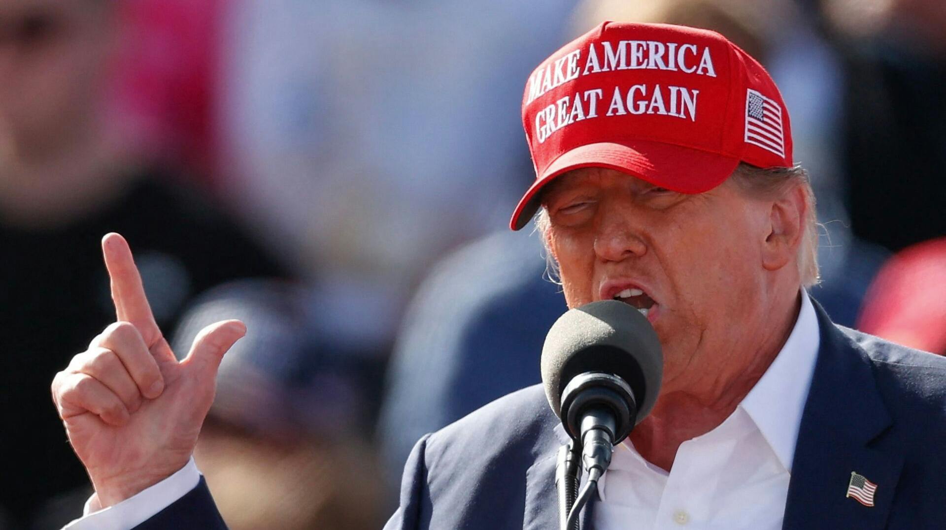 Former US President and Republican presidential candidate Donald Trump speaks during the Buckeye Values PAC Rally in Vandalia, Ohio, on March 16, 2024. (Photo by KAMIL KRZACZYNSKI / AFP)