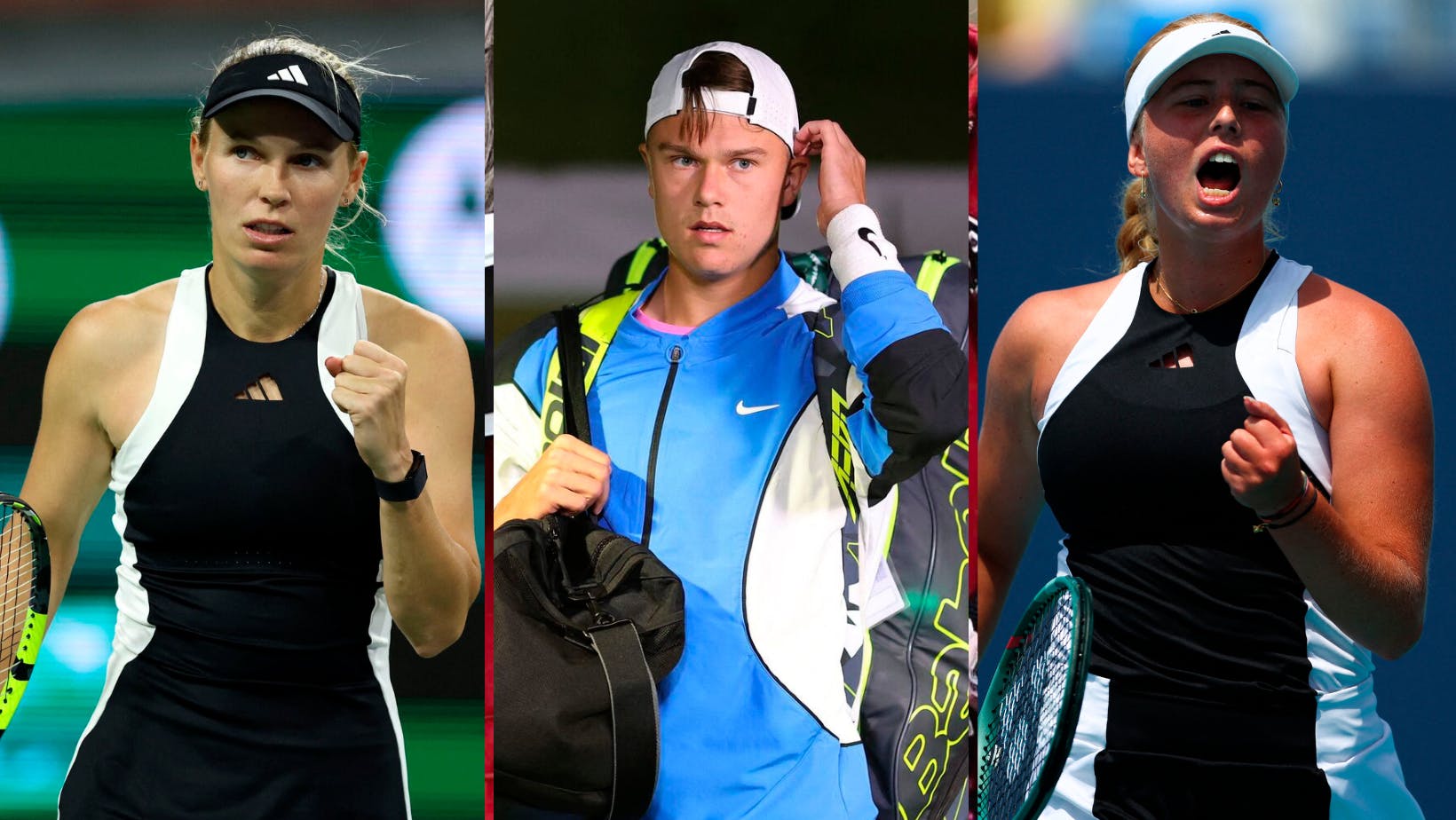 Holger Rune, Caroline Wozniacki og Clara Tauson kan forhåbentlig alle ses på DR til sommer, når der spilles Wimbledon.&nbsp;